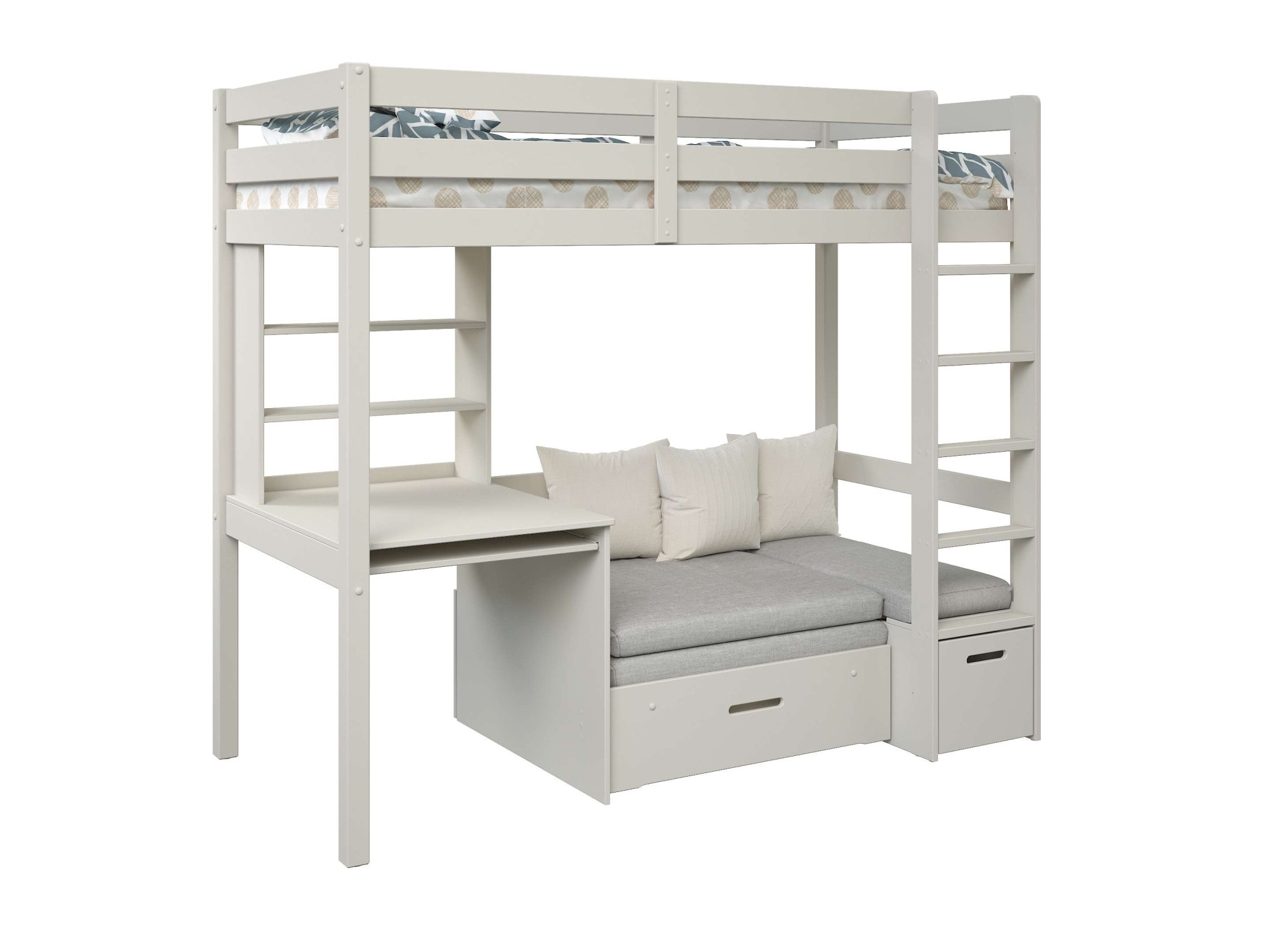 GOODproduct Etagenbett »HENNE' TOPSELLER! Hochbett, Ideal für kleine Räume, 2 Schlafplätze« zweiter Schlafplatz ausziehbar, B/H/T ca. 208/180/105cm,  mit Polsterauflagen, Schreibtisch, Stauraum, seitenverkehrt montierbar