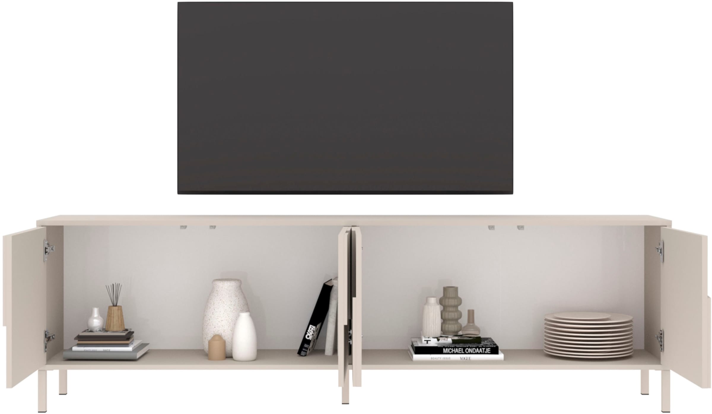 INOSIGN Table basse »Stone, 205 cm breit, 4 Türen, TV-Schrank, TV-Kommode, Medienboard« 3D-Design, Push-to-open, Innenraum grosszügig, Füsse 14/2 cm wählbar