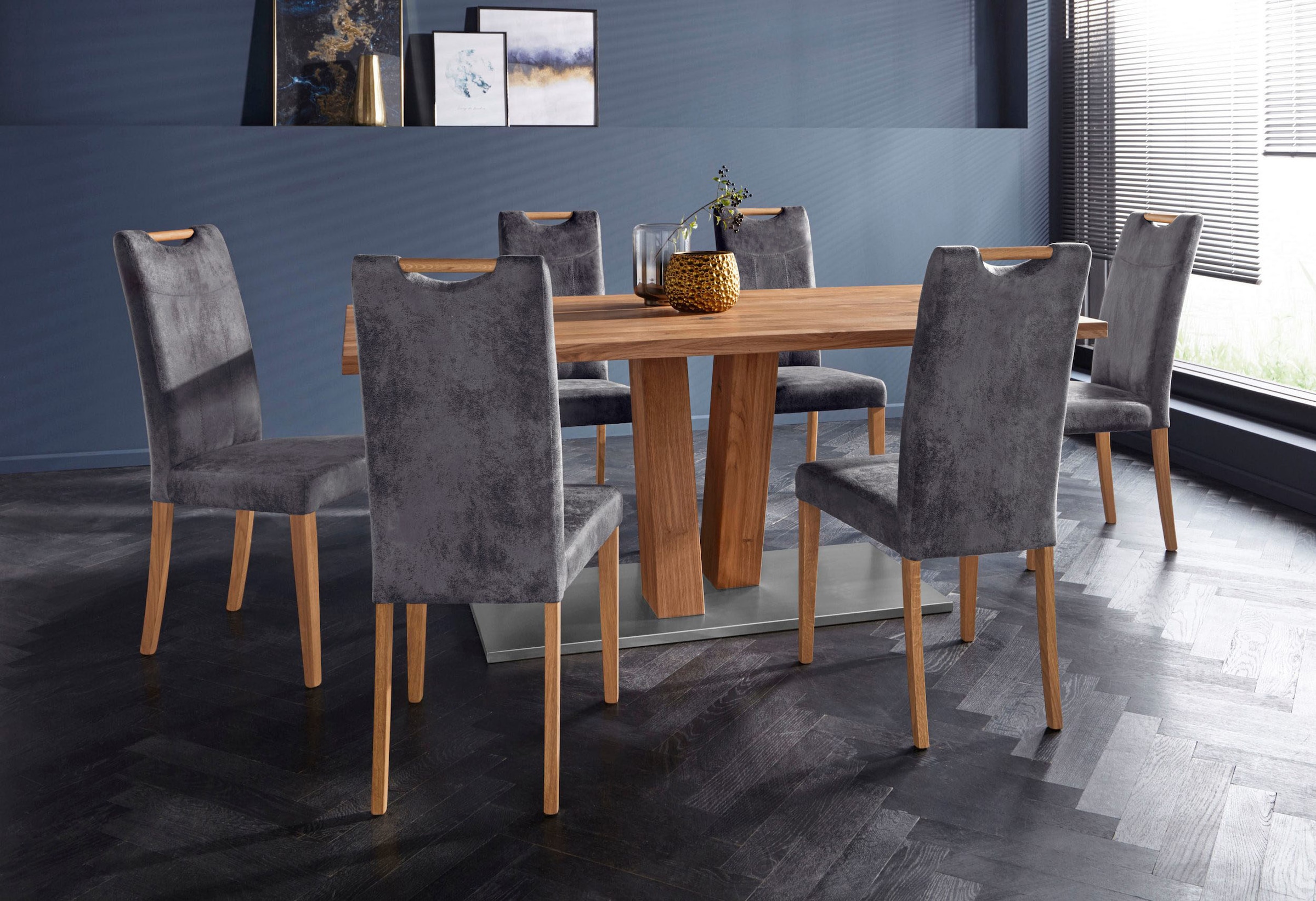 Home affaire Esszimmerstuhl »Roberta Polsterstuhl, Gestell Eiche massiv« (Set) 2 Stk.Bezug aus strapazierfähiger Microfaser