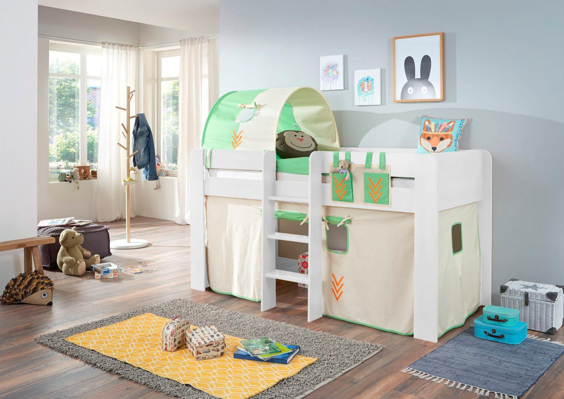 Relita Hochbett »Andi« mit Rolllattenrost, Textil-Set und Leiter, pflegel. Dekor Oberfläche