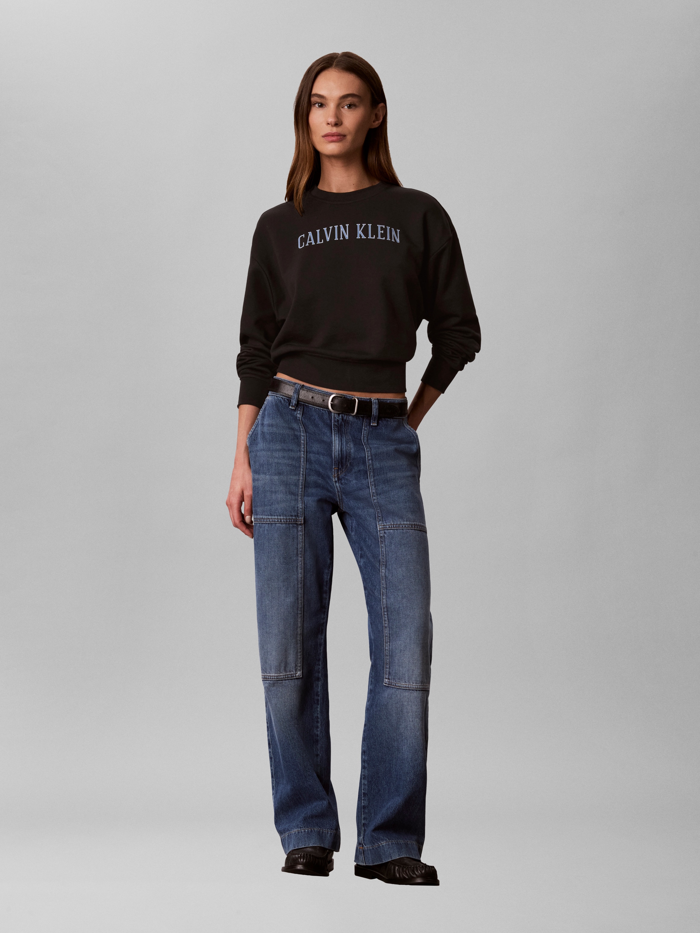 Calvin Klein Jeans Sweat-shirt , encolure ronde, crop top, inscription logo
