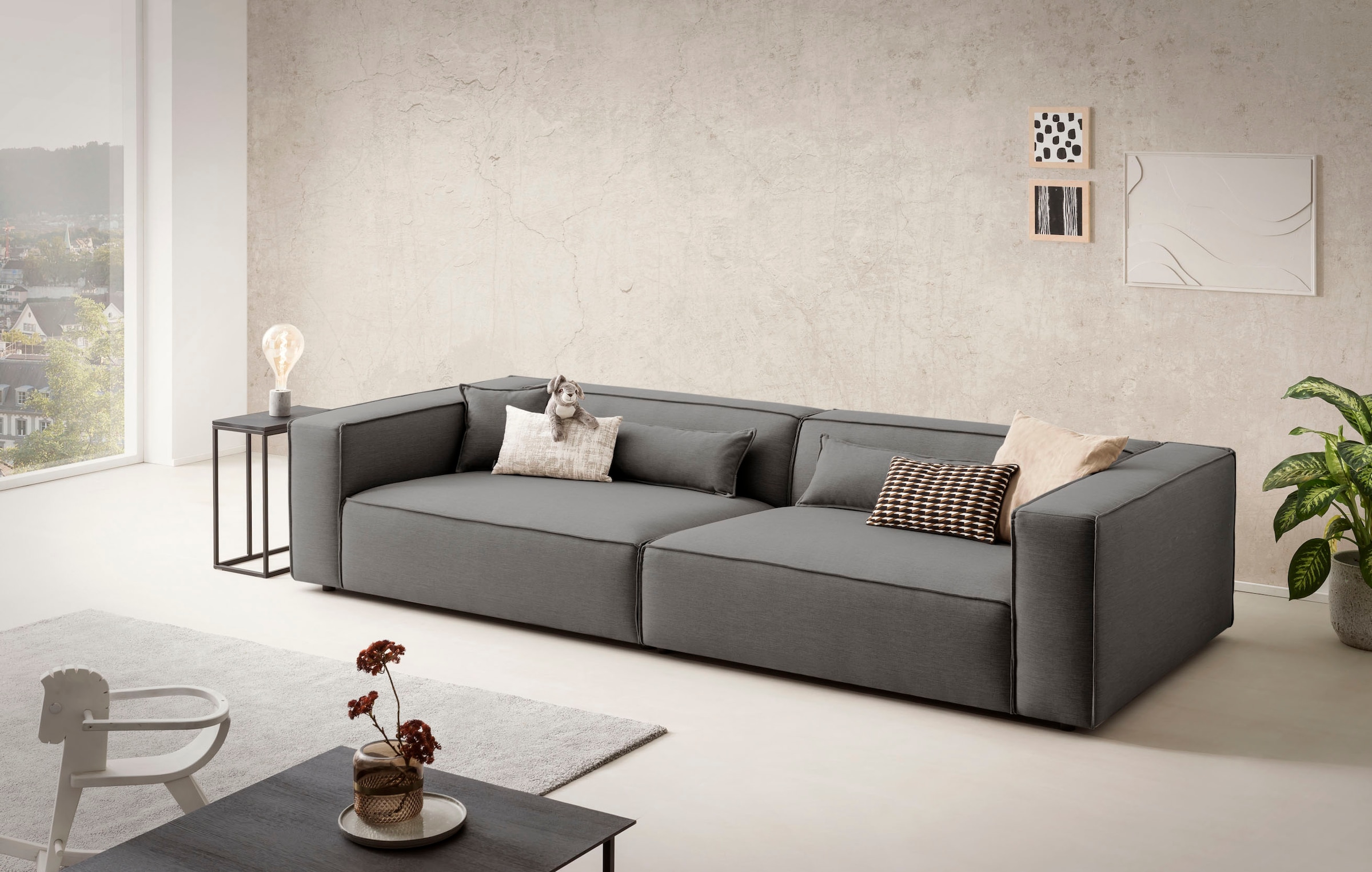 LeGer Home by Lena Gercke 3-places »PIARA XXL, Sofa mit Kedernaht in Cord, Leinenoptik o. Strukturstoff« schwarze Füsse, bequemer Sitzkomfort, extra tiefe Sitzfläche