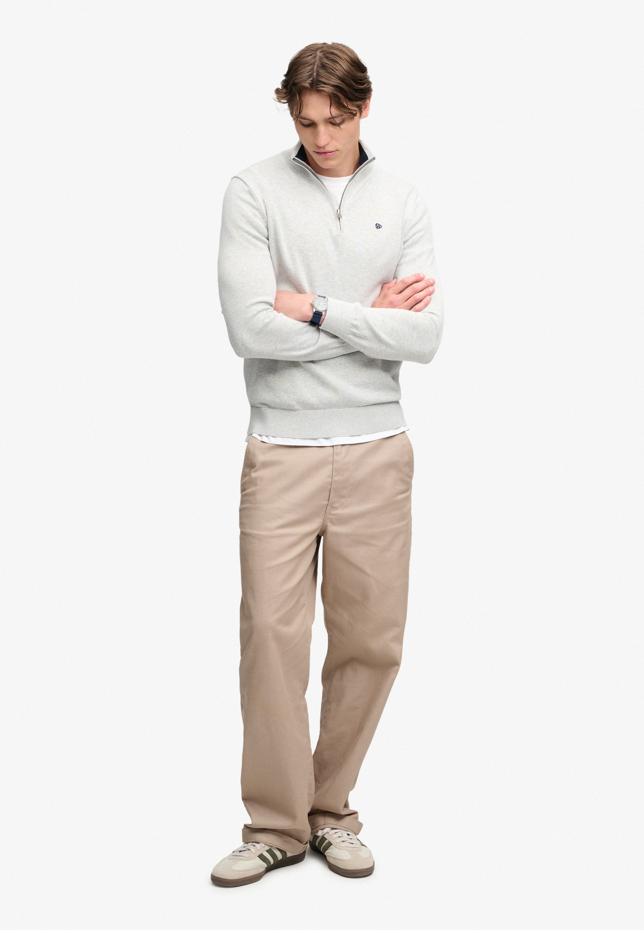 Superdry Pull en tricot »PREP ESSENTIAL COTTON HALF ZIP« Baumwolle, slim fit