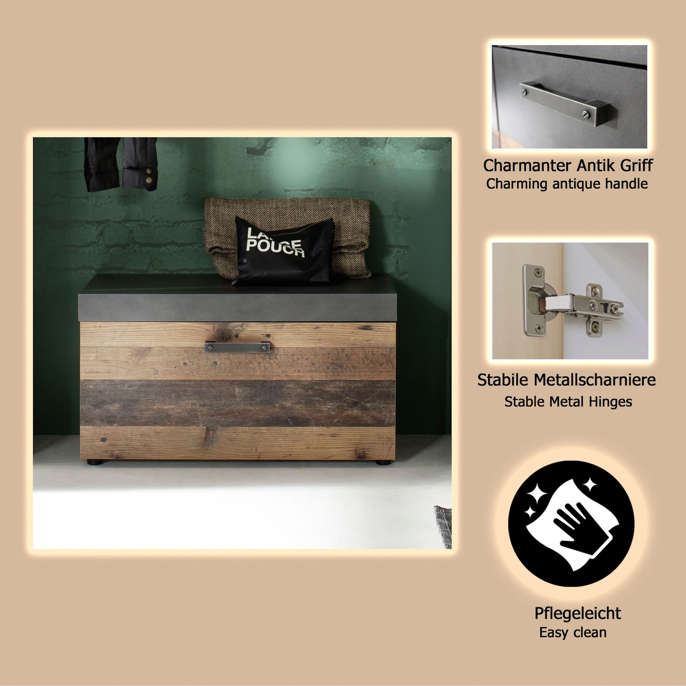 Home affaire Sitzbank »Ilana« Sitzbank mit Klappe & Stauraum - (B/T/H) 80/37/45 cm