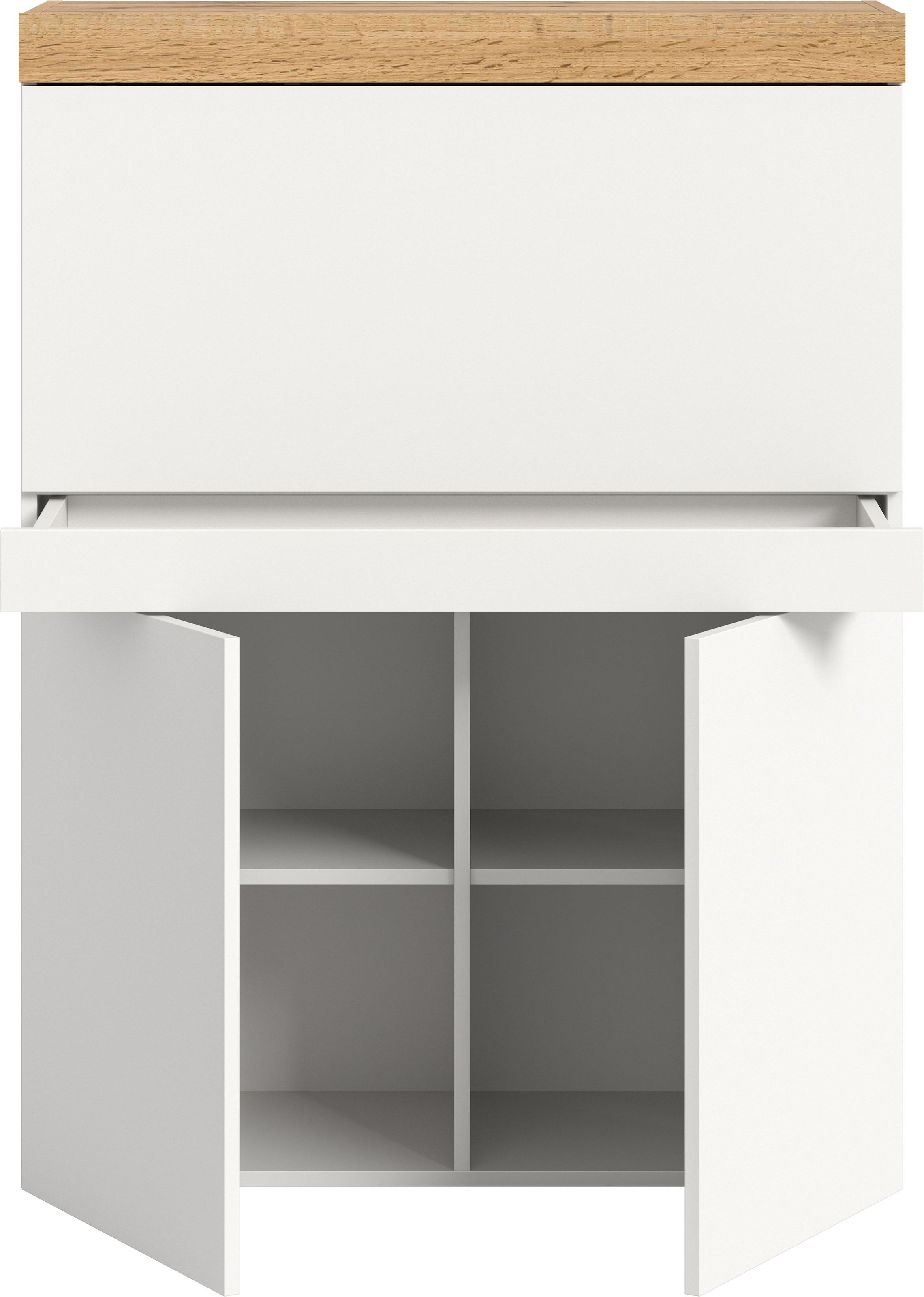 GOODproduct Sekretär »MAMBO, Höhe 122cm, Home-Office-Schreibtisch, PC-Schrank« 2 Türen, 1Klappe, 7 Fächer, 1 Schubkasten, 3 höhenverstellbare Böden,  Multifunktional mit viel Stauraum, klappbare Tischfläche