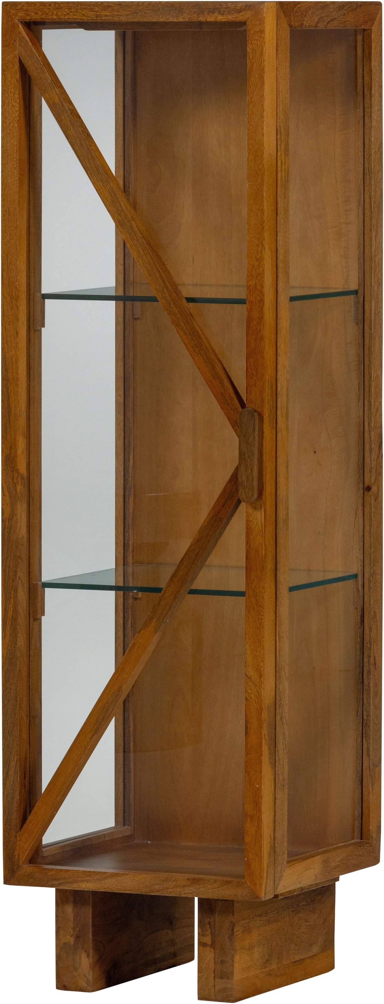 WOOOD Vitrines »Kella Mangoholz mit Glastüren und Glaseinlegeböden 40 x 39 x 137 cm« Capacité de charge 5–7 kg par tablette en verre, fixation murale recommandée