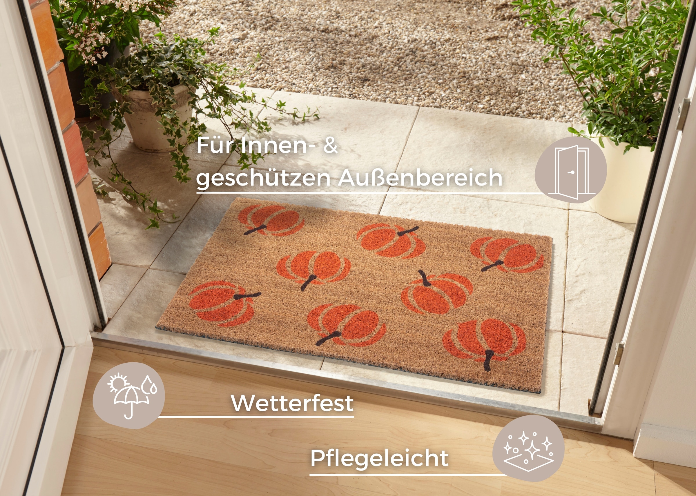 HANSE Home Tapis de sol »Mix Mats  Kokos Pumpkins, Türmatte« Rectangulaire 15 mm Höhe Kokos, Schmutzfangmatte, Outdoor, Rutschfest, Innen, Kokosmatte, Flur