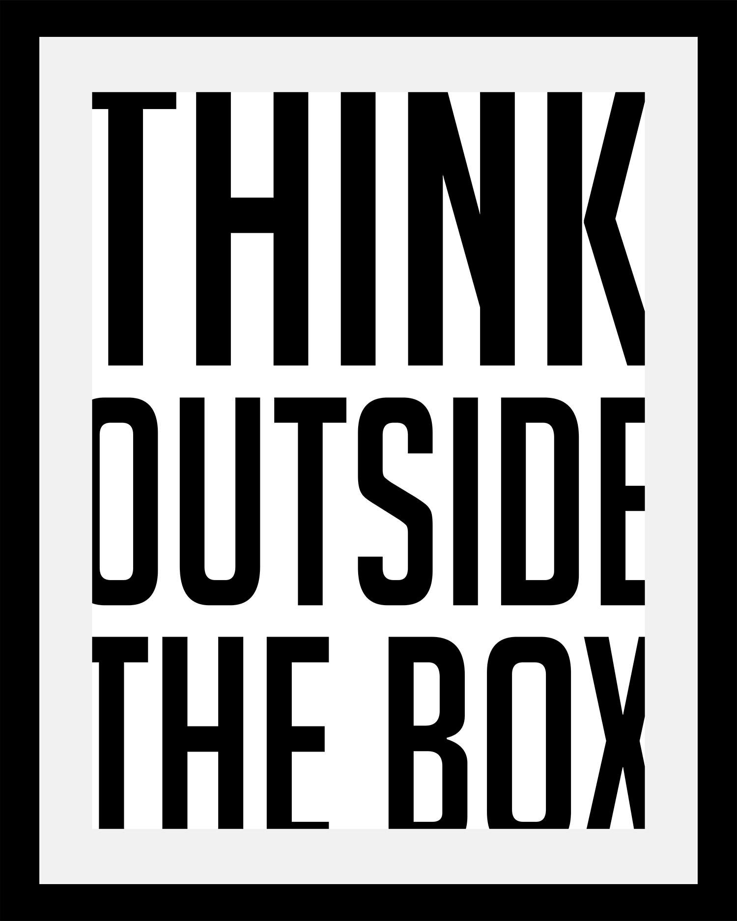 queence Bild »Think outside« Motivationsbilder | Schriftzug | Schwarz-Weiss | Sprüche & Texte HD Premium Poster-Druck inkl. Holzrahmen