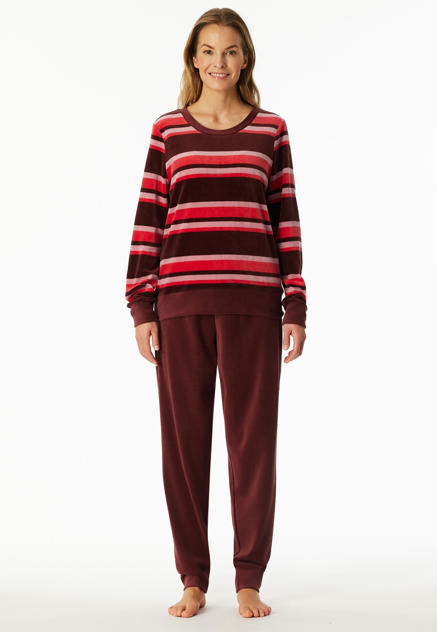 Schiesser Pyjama »Comfort Nightwear« Baumwollmischung, Rundhals-Ausschnitt, langärmelig, Velour-Qualität