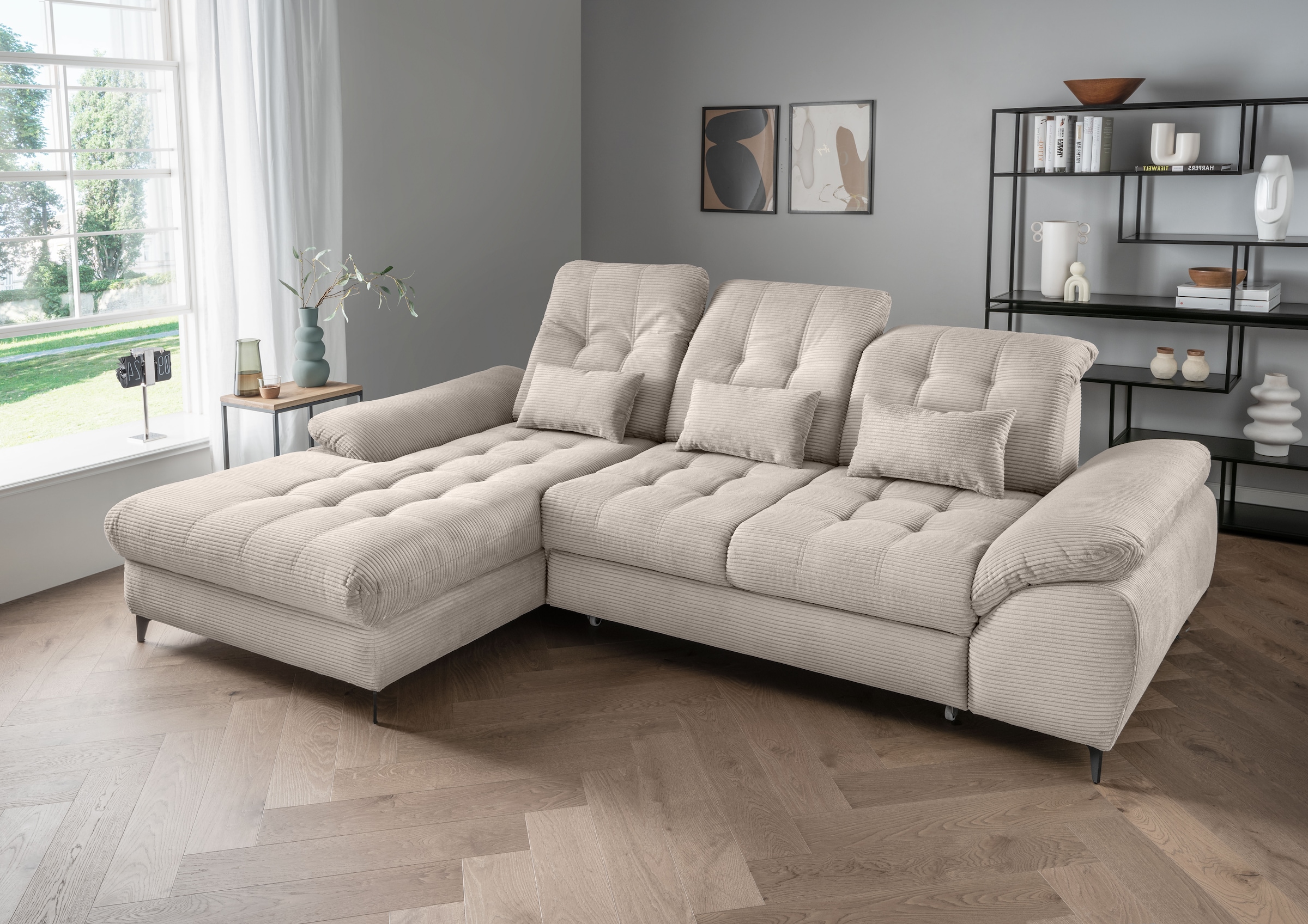 Home affaire Canapé d'angle »Lazio modern und bequem, schmale Armlehnen, tolle Detailverarbeitung« deux couleurs de pieds différentes au choix