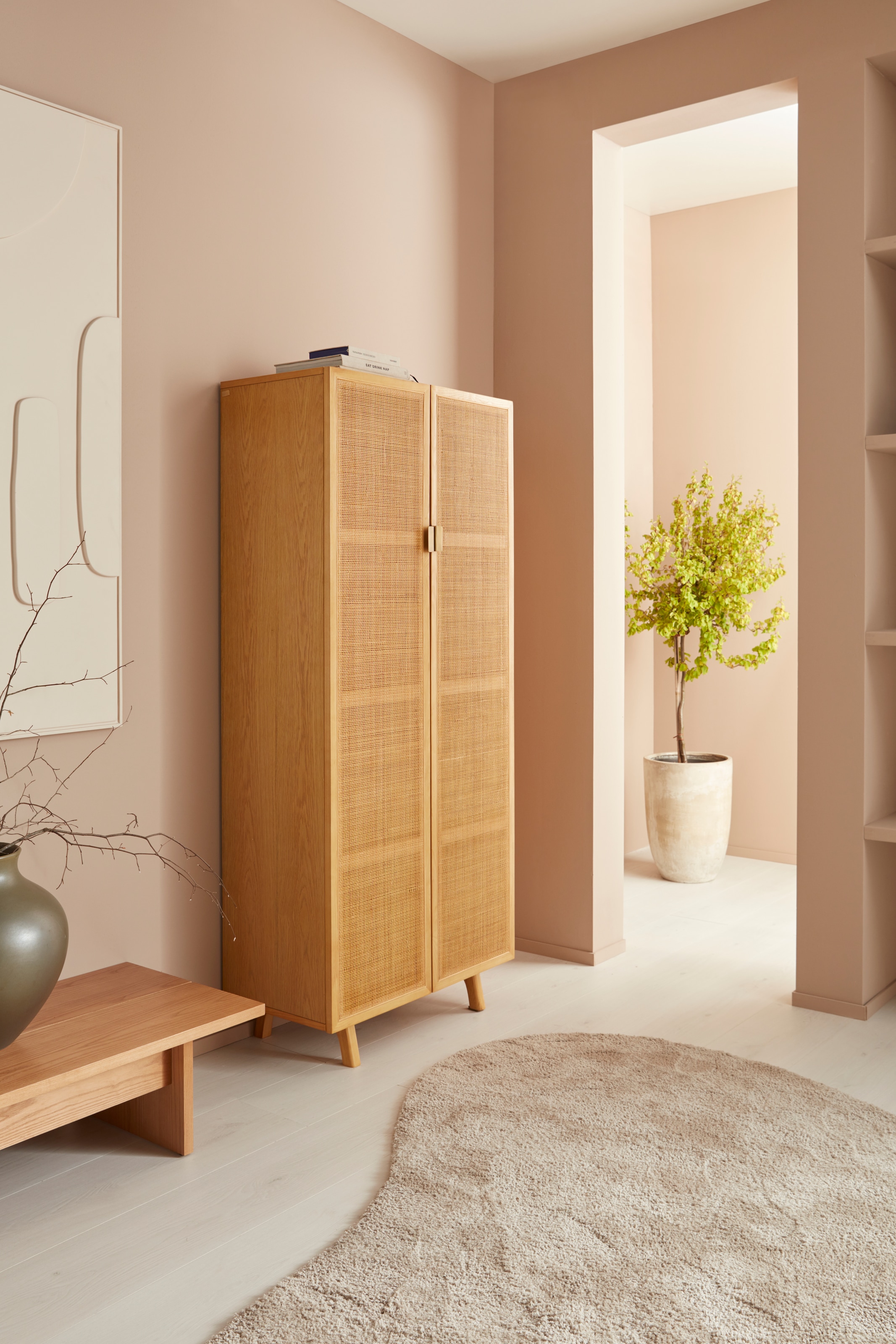 LeGer Home by Lena Gercke Highboard »Lina, TOPSELLER!, OTTOs Choice« Kommode, Melaminoberfläche,  Mit Rattan Einsatz, 4 Innenfächer, teilmassiv