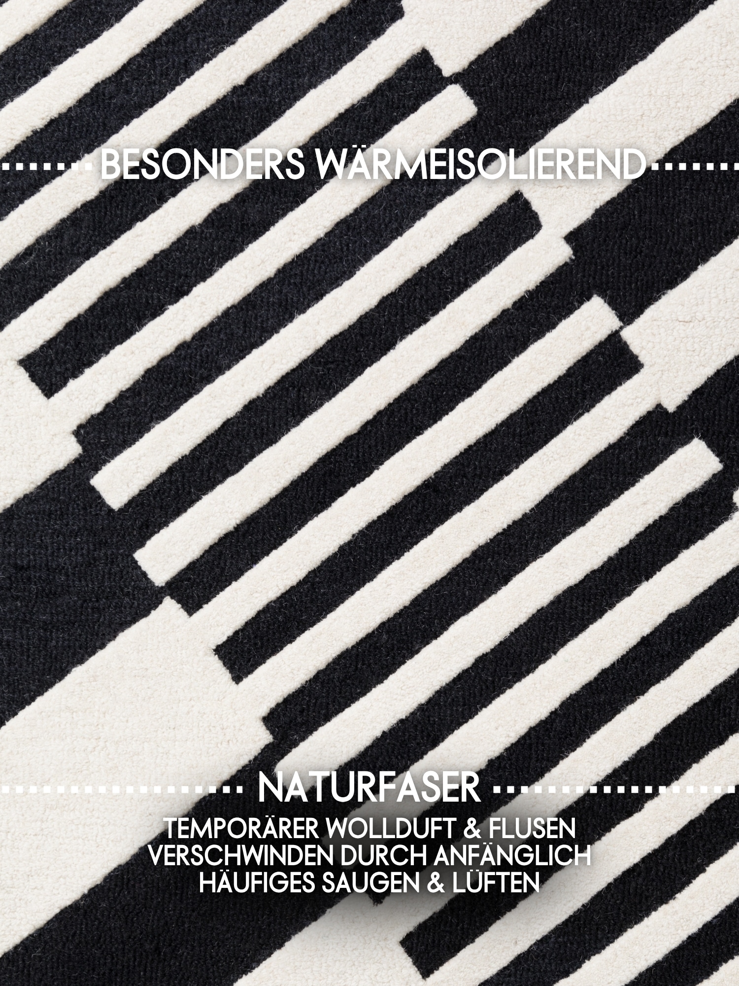 ELLE DECORATION Tapis en laine »Flux« Rectangulaire 12 mm Höhe Wolle, Natur, Wohnzimmer, schwarz weiss, Geometrisch, Streifen