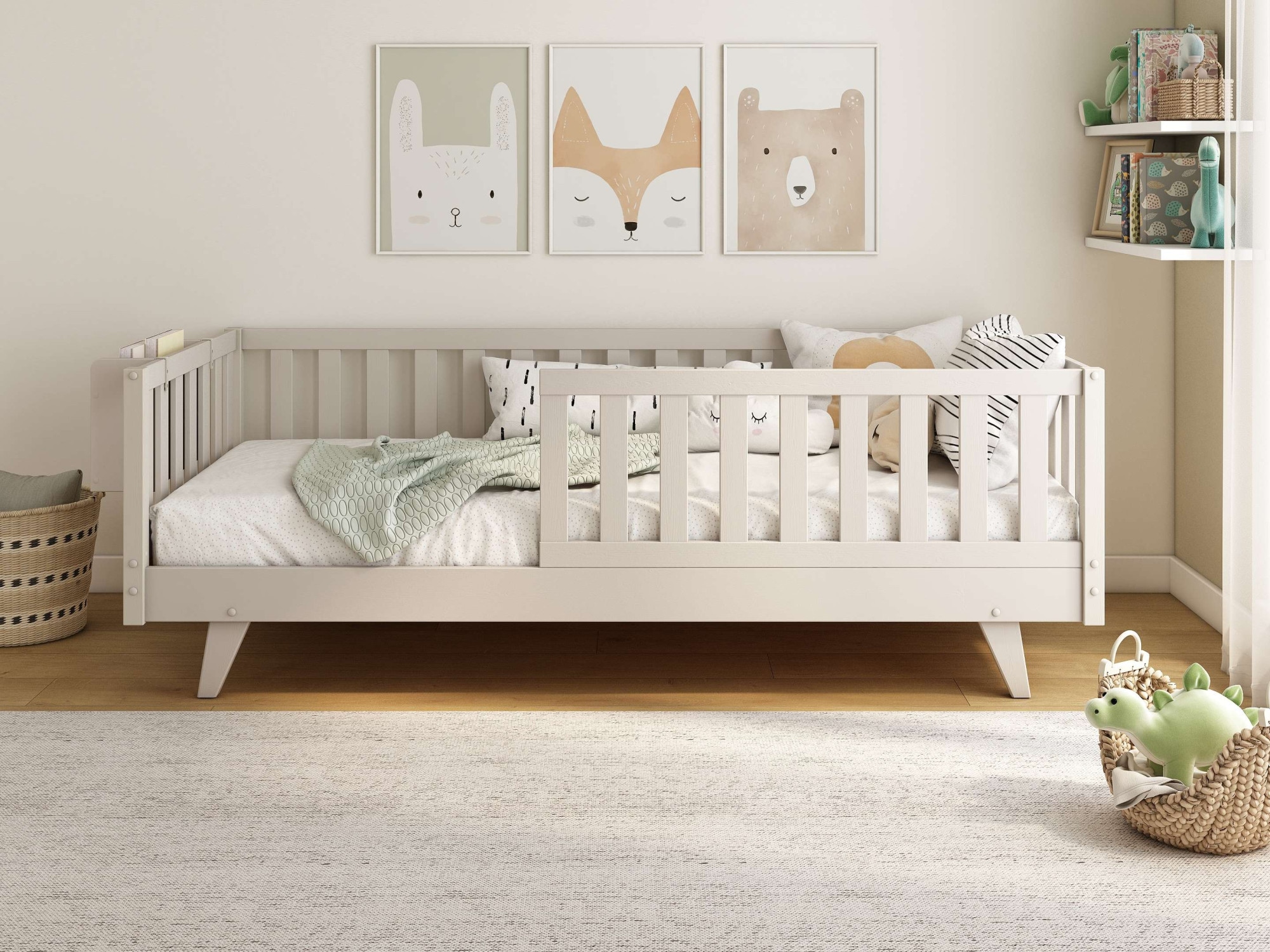 GOODproduct Lit d'enfant »Avelin« Pin massif, certifié FSC®, en couleur tendance cachemire beige