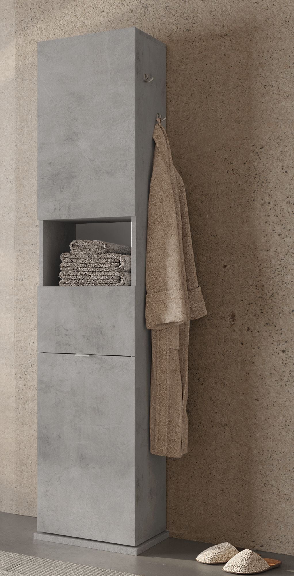 welltime Hochschrank »Hamburg Höhe 185 cm, Breite 35/37 cm, Badschrank drehbar, 2 Türen,« 1 Schubkasten, 1 offenes Fach, mit Spiegel, Metallhaken, Metallgriff