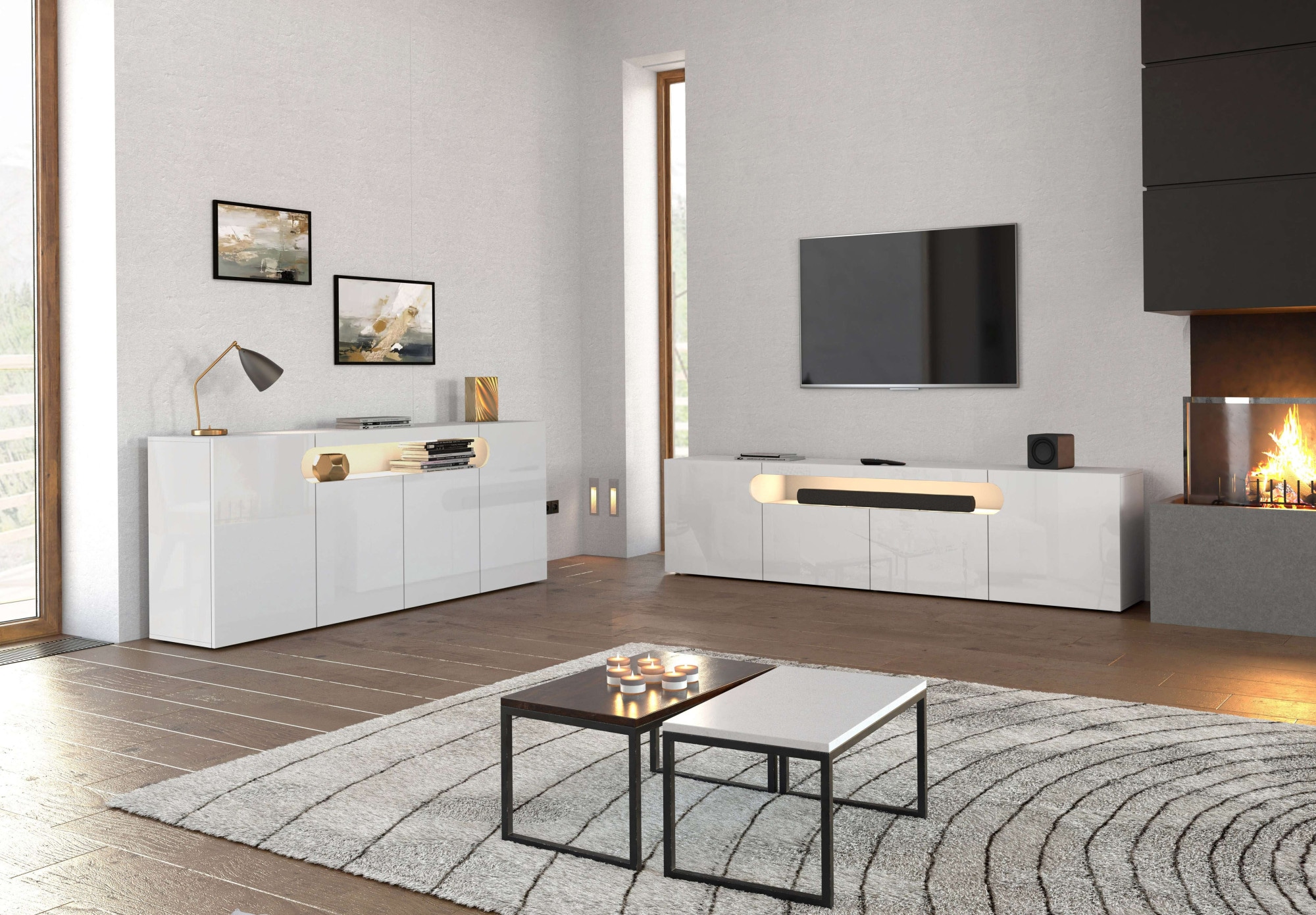 GOODproduct Sideboard »Sideboard REAL, Kommode, Schrank, Kredenz« 1 Stk. tlg. Mit 4 Türen, davon 2 abgerundet, die ein ovales offenes Fach bilden