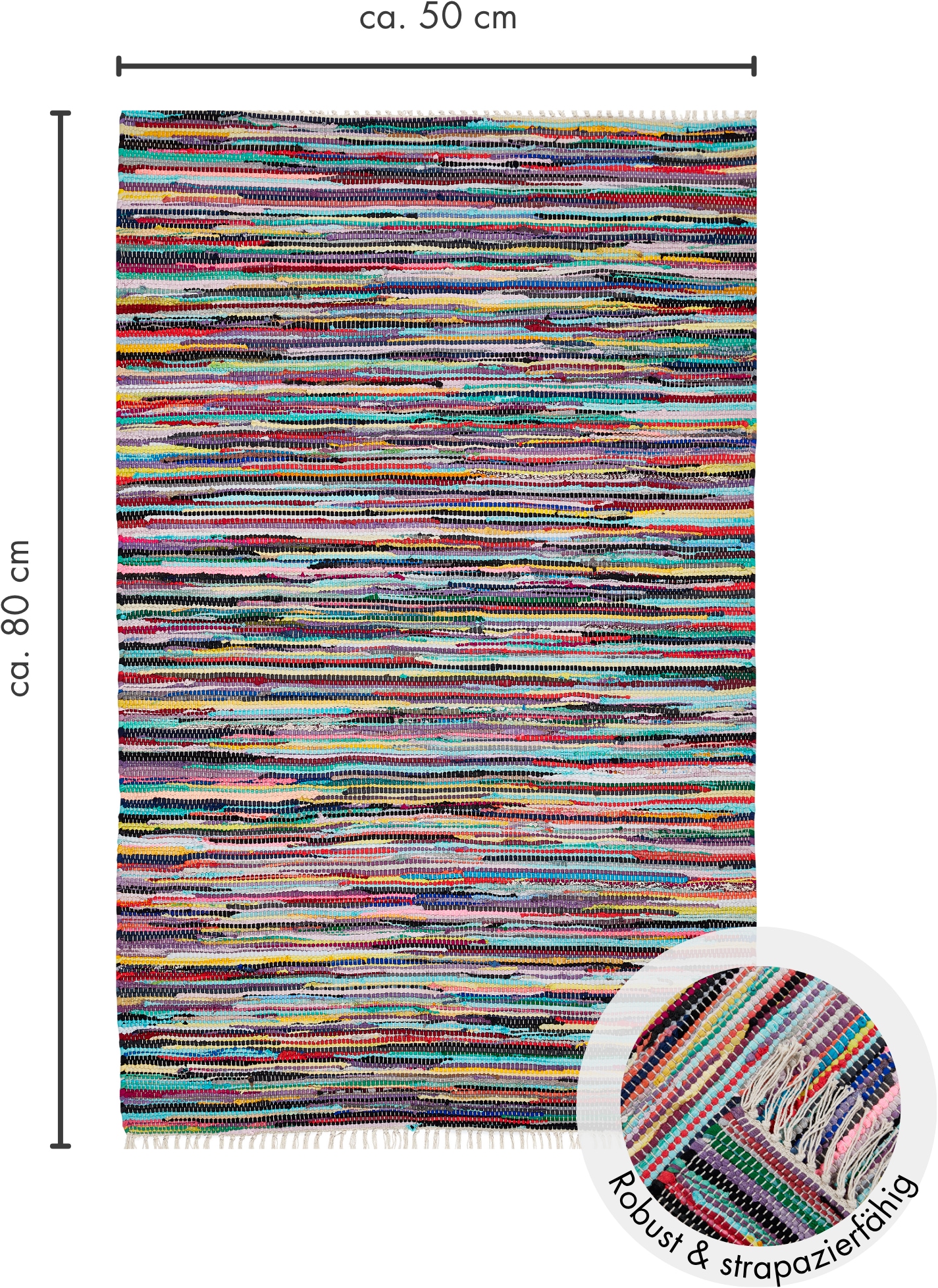 Andiamo Tapis »Multi« Rectangulaire 10 mm Höhe Flachgewebe, Fleckerl, reine Baumwolle, handgewebt, mit Fransen