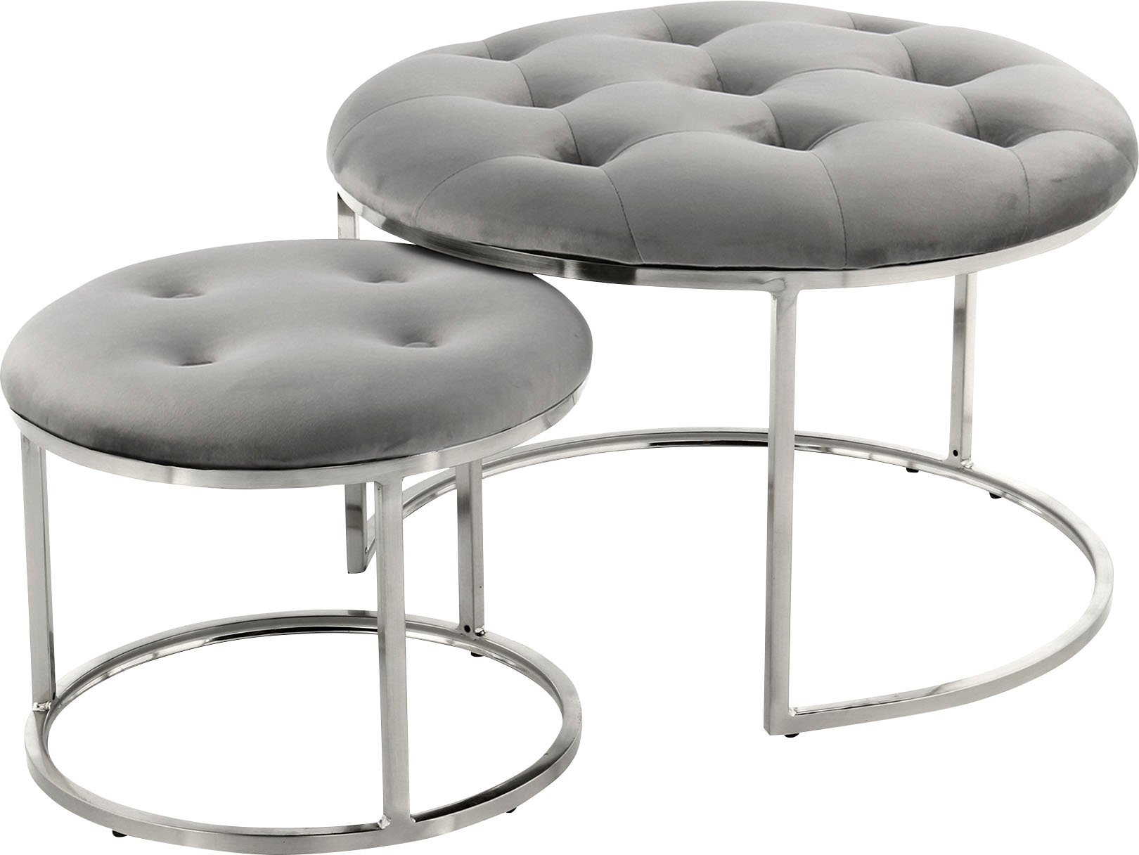 Kayoom Polstergarnitur »Hocker Becky 825 2er-Set, runde Form, angesagter Retro-Stil« Set, Hocker 1: B 60 cm/H 41 cm/T 60 cm
Hocker 2: B 40 cm/H 32 cm/T 40 cm, 2 Stk. tlg. vielseitig verwendbar, modern, pflegeleicht, runde Form