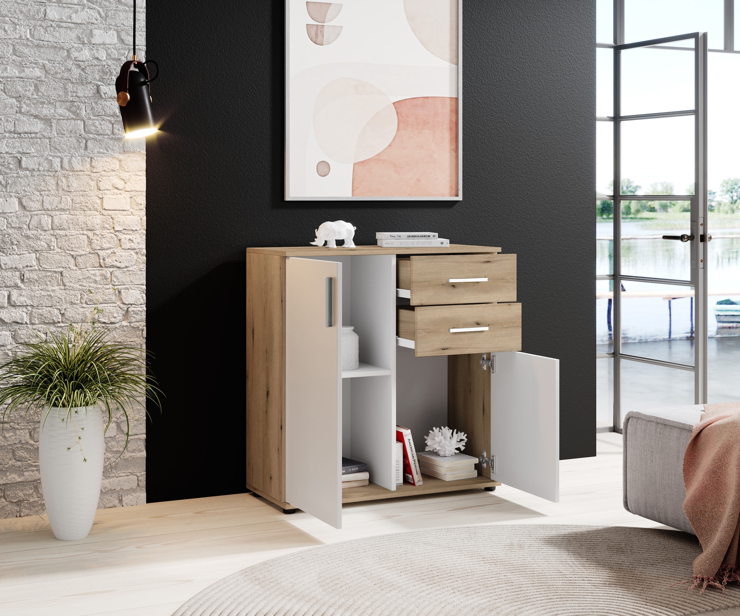 HBZ Commode »BC-Drift-2, Universalschrank Stellmass BxHxT 80x84x35 cm« 1 cuis tlg. Kommode mit 2 Türen, 2 Schubkästen, 1 Einlegeboden