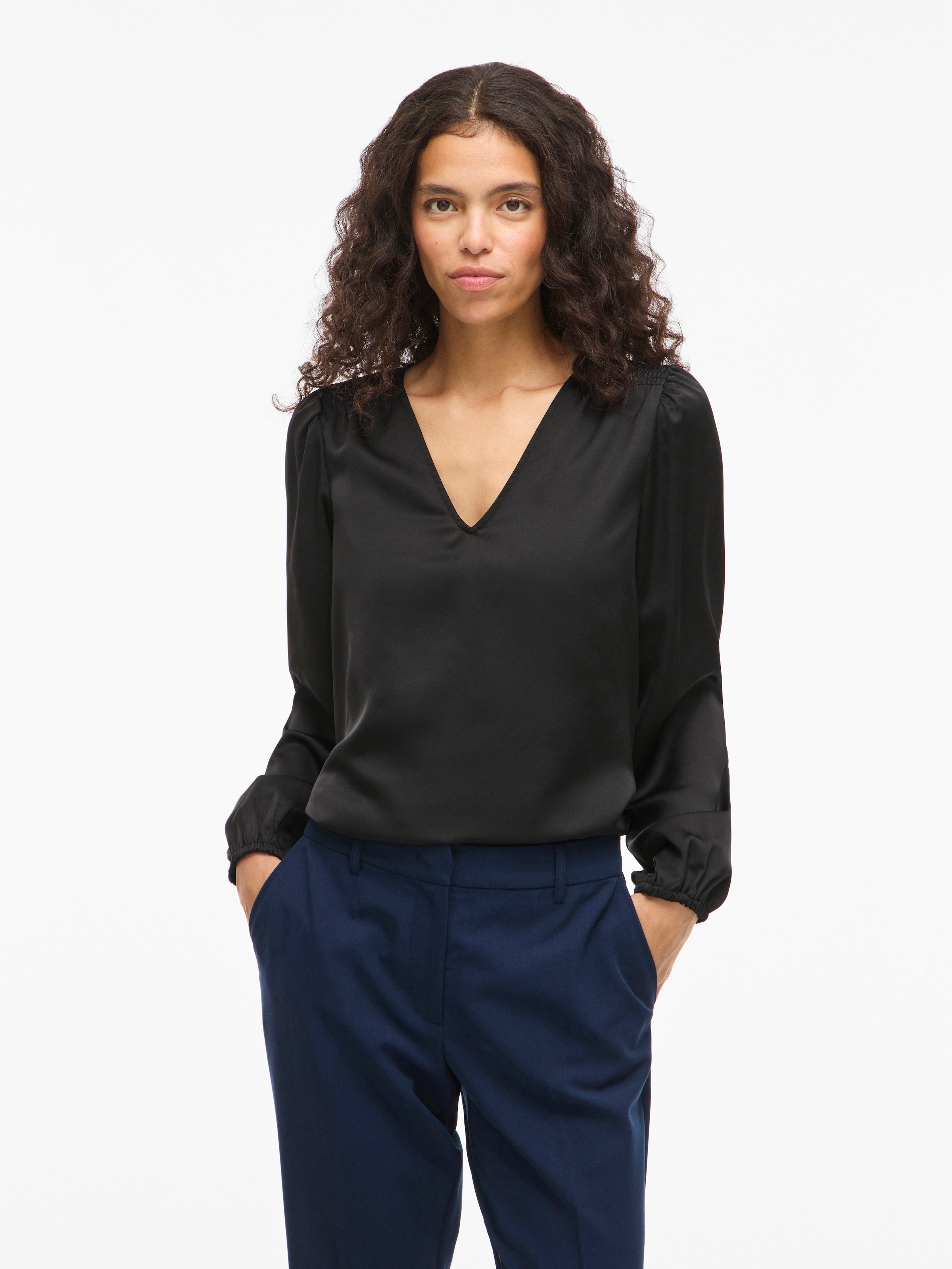 Vila T-shirt à manches longues »VIELLETTE L/S SMOCK SATIN TOP - NOOS« Kunstfaser, regular fit