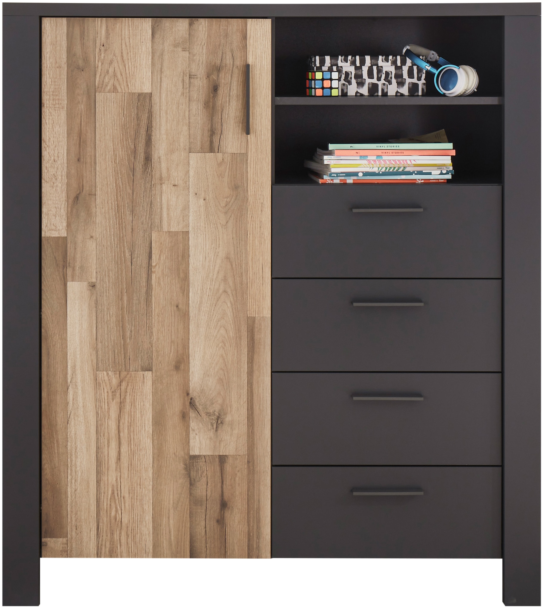 Begabino Schubkastenkommode »Dallas Hochkommode, Sideboard, Wäscheschrank« mit Schubkästen, Schrank in Montana Oak-Graphit