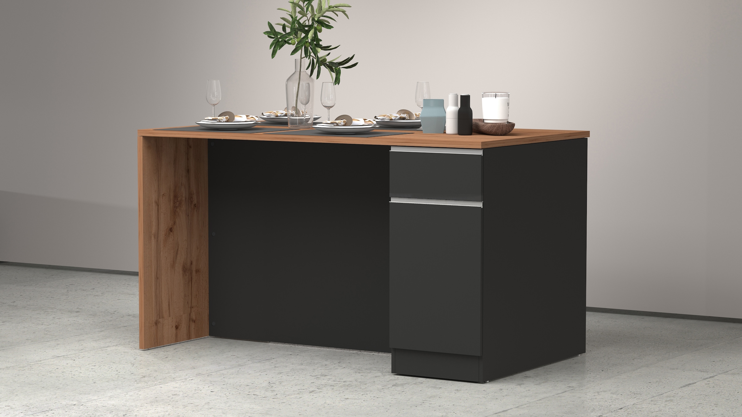 KOCHSTATION Ilot de cuisine »Sole,Kochinsel,Küchenarbeitsblock,Inselküche,Arbeitsinsel« Breite 160 cm mit 2 Türen,2 Schubkästen, Aluminiumgriff
