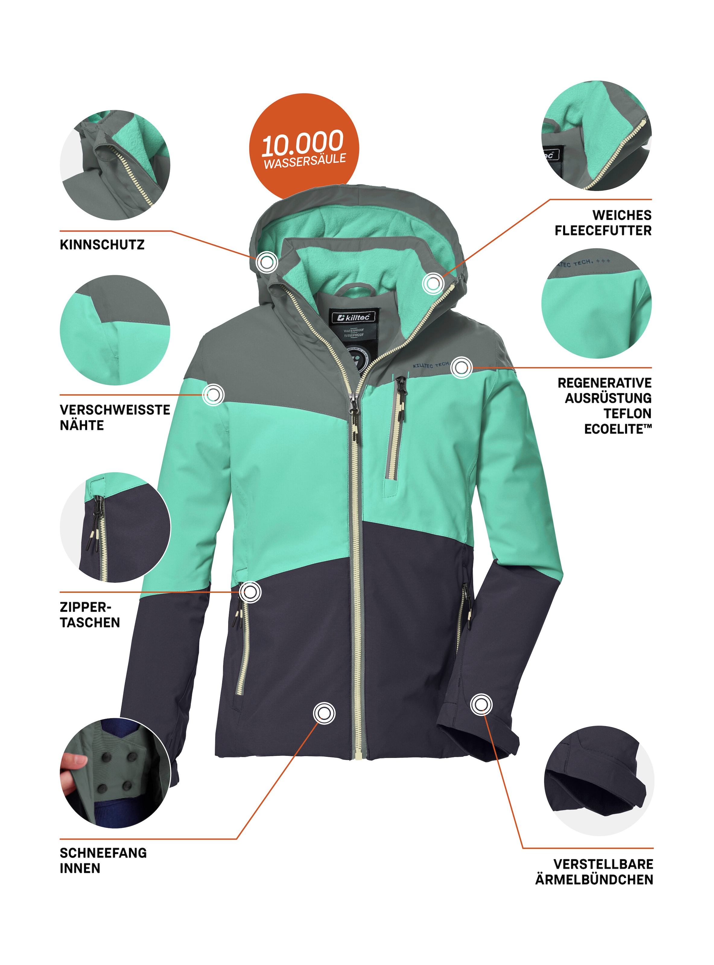 Killtec Veste d'extérieur »KOW 170 GRLS JCKT« Funktionsjacke mit Kapuze und Schneefang, wasserdicht