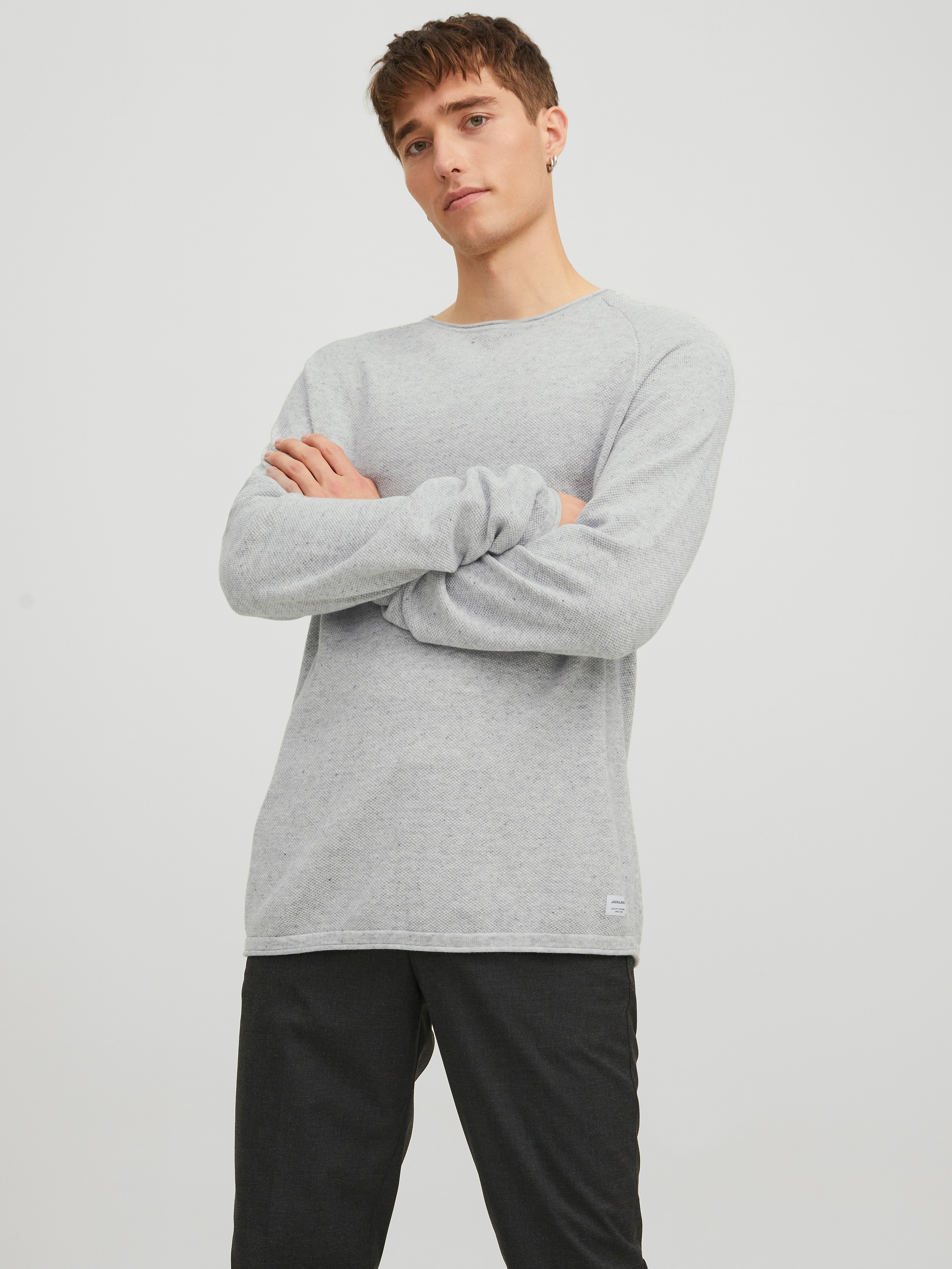 Jack & Jones Pull à col rond »JJEHILL Einfarbiger Pullover mit angenehmem Tragegefühl« unifarben, modisch, schmal, Baumwolle, Rundhals