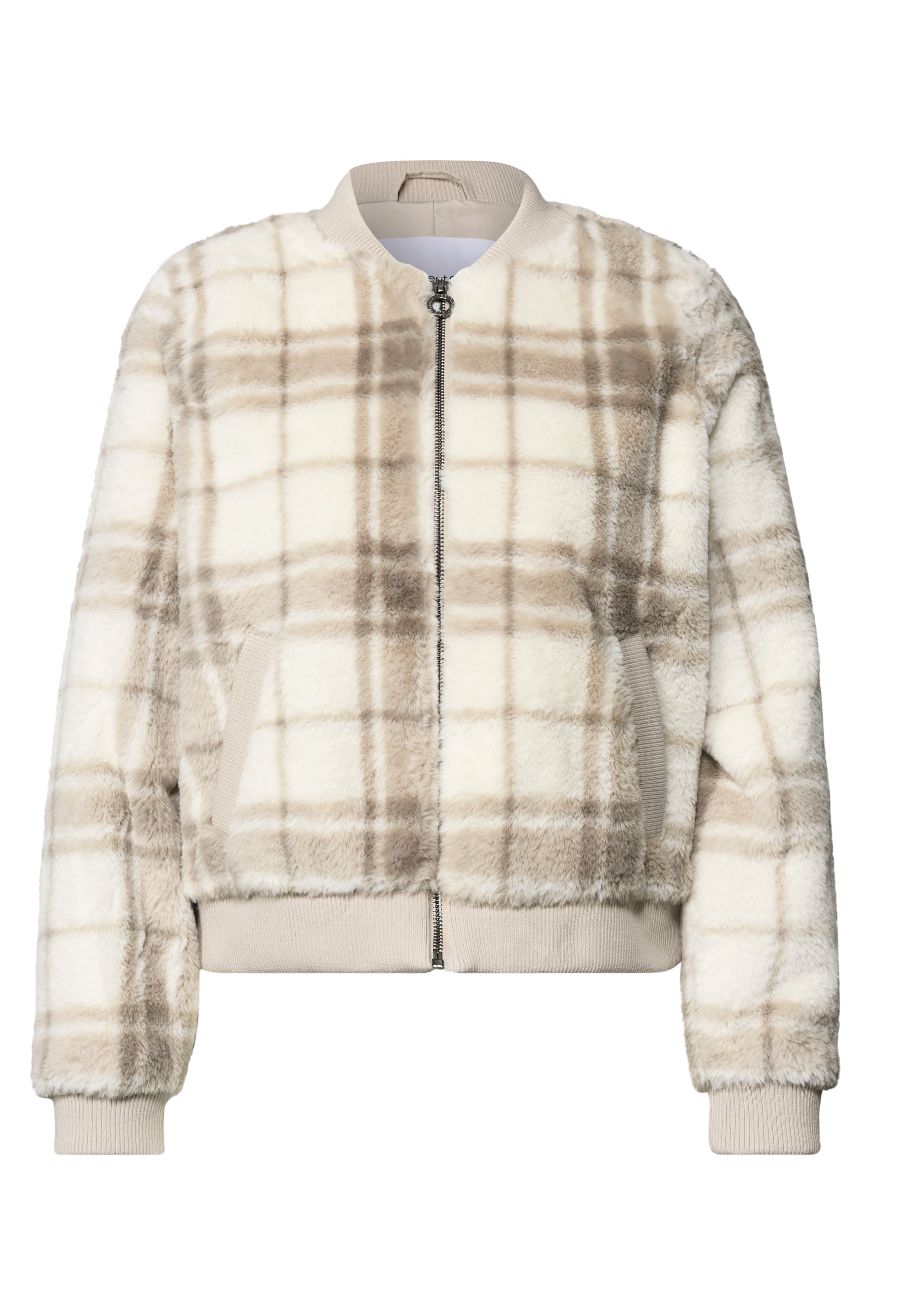 STREET ONE Blouson ohne Kapuze Fake Fur Blouson mit Strickdetails und Print