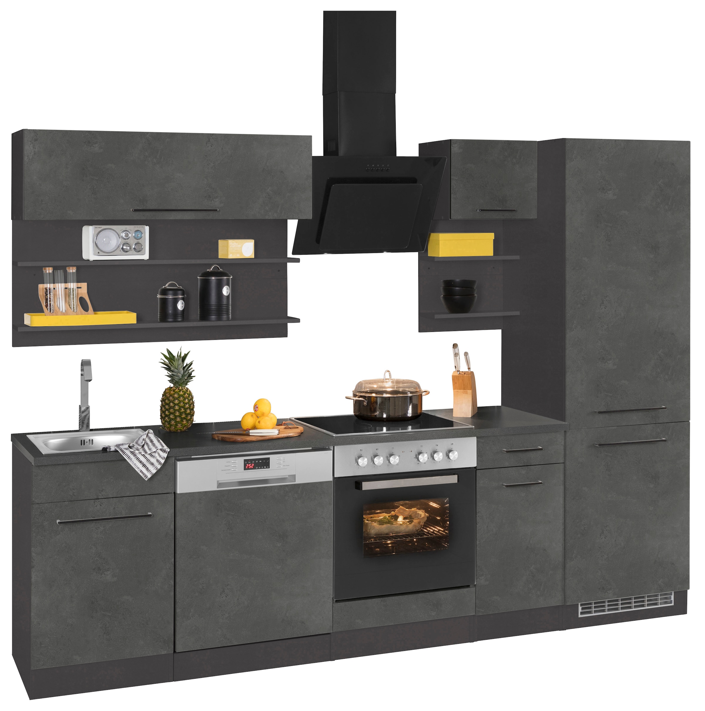 KOCHSTATION Küchenzeile »KS-Tulsa« ohne E-Geräte, Breite 270 cm, schwarze Metallgriffe, MDF Fronten