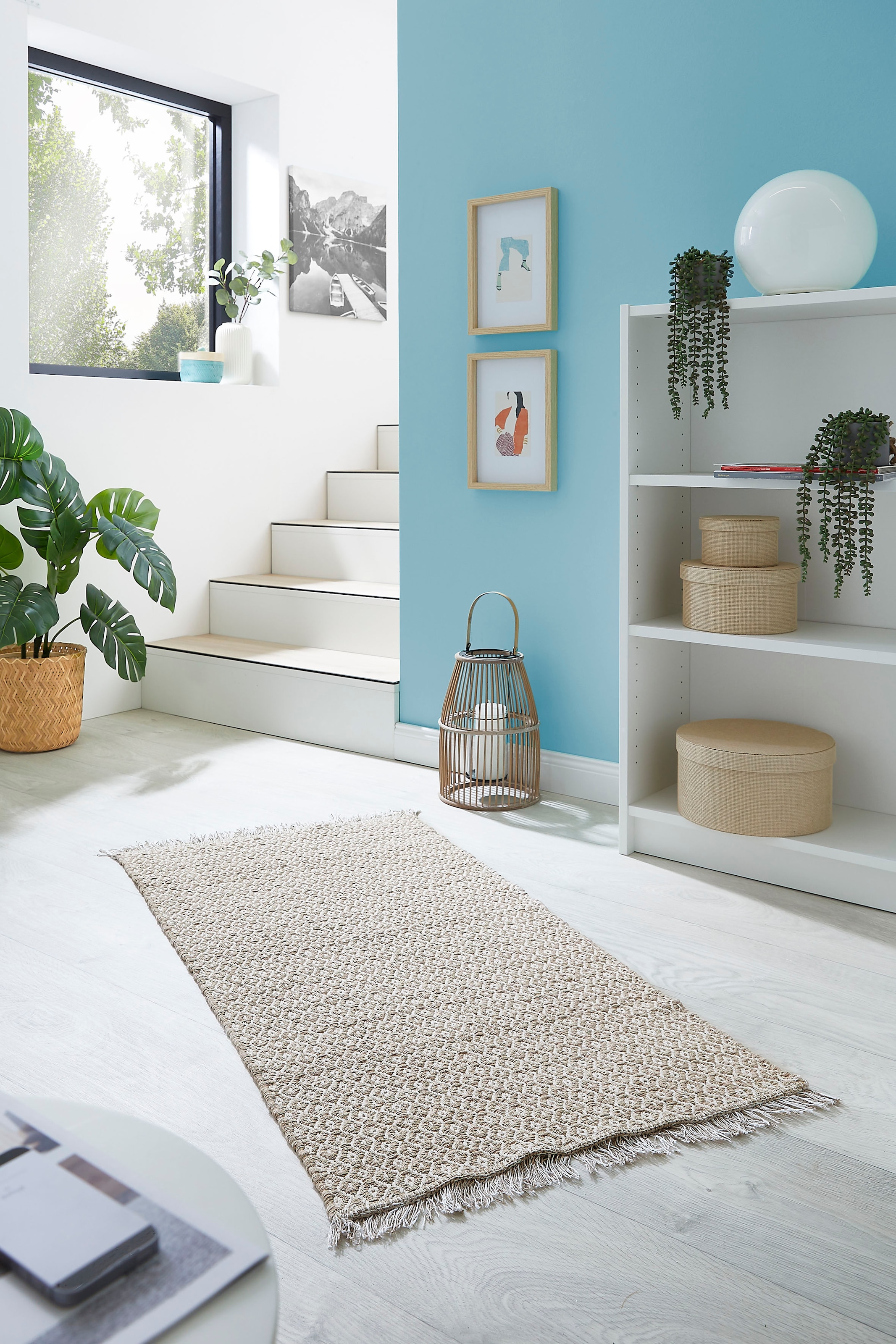 my home Tapis »Nivala« Rectangulaire 10 mm Höhe Flachgewebe, Rauten Motiv, reine Baumwolle, Mit Fransen