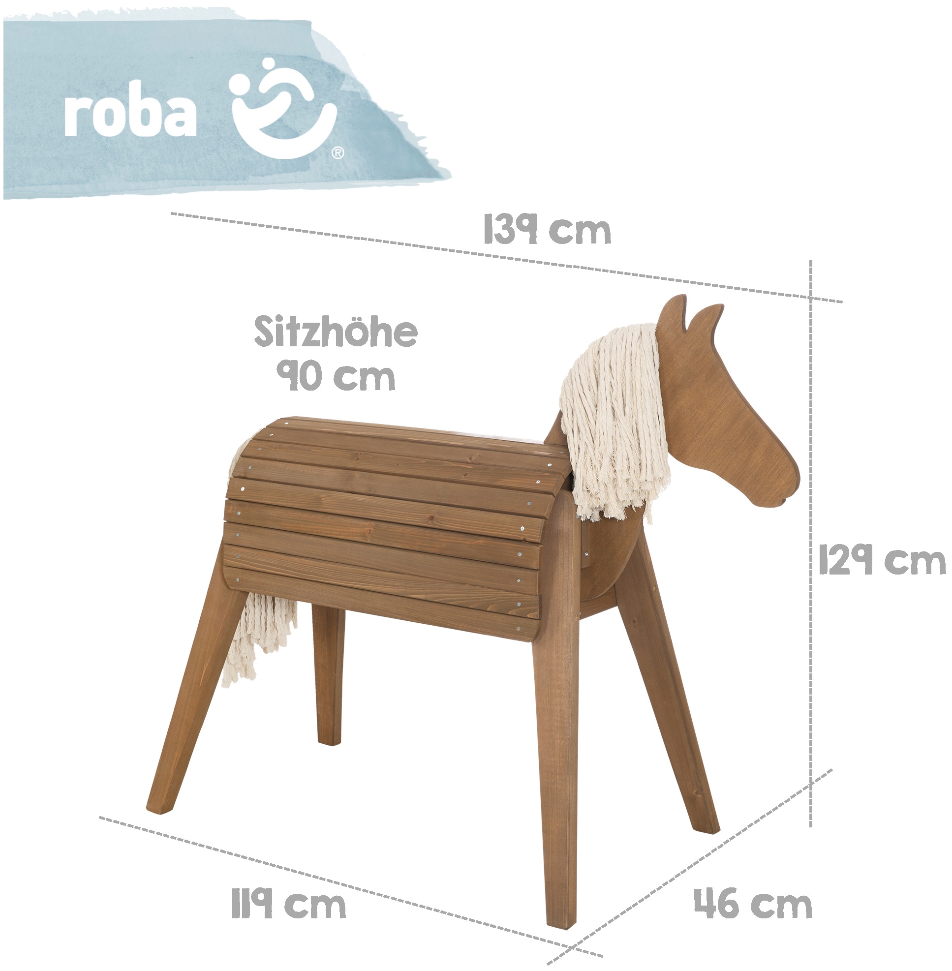 roba® Cheval en bois HxBxT: 156 x 51 x 139 cm