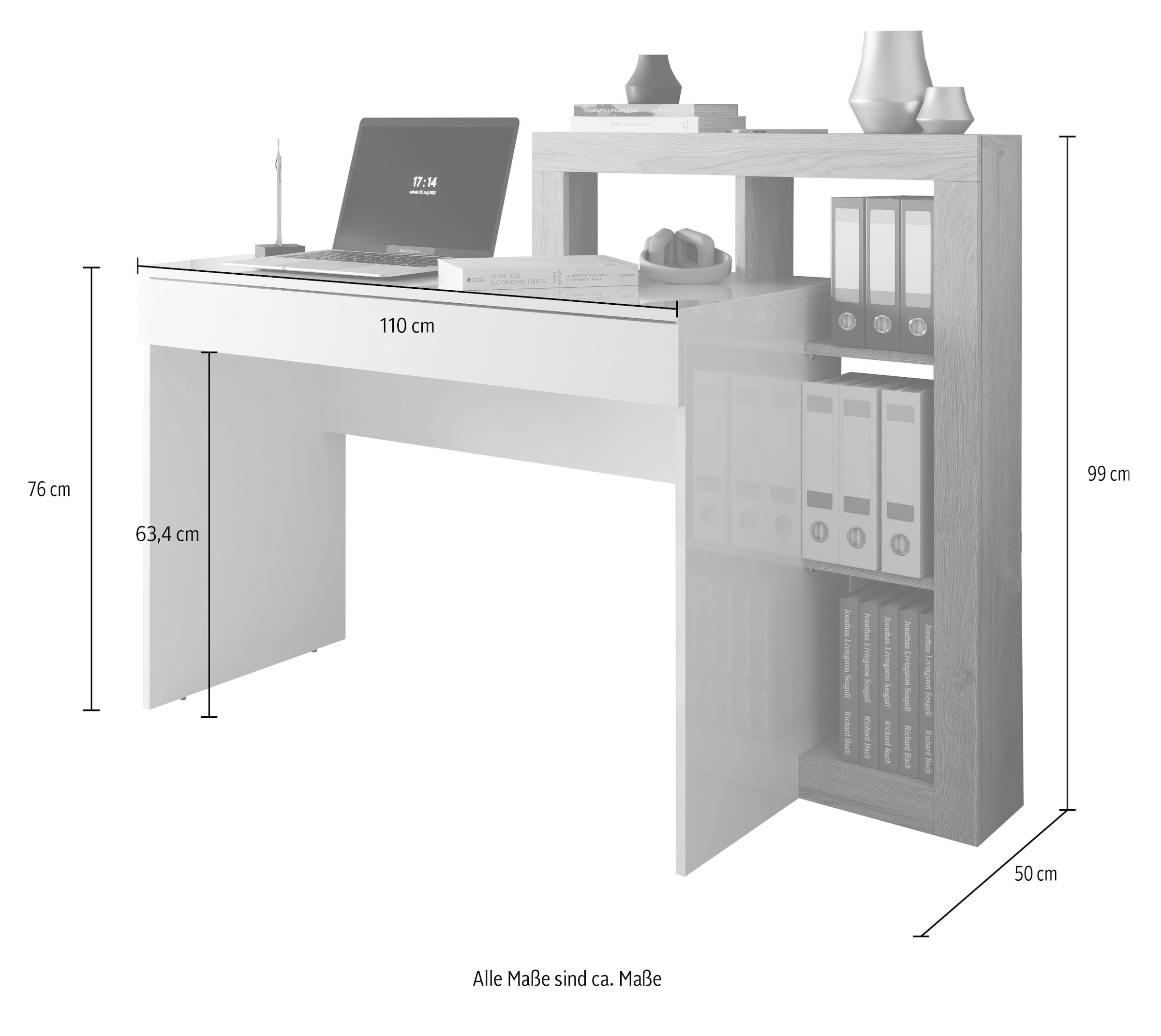 INOSIGN Schreibtisch »Hamburg, Breite 138 cm, Tiefe 50 cm, mit Schubkasten u. Aufsatz/Regal« Computertisch, Arbeitstisch, Schminktisch, Arbeitsplatz, 4 Fächer