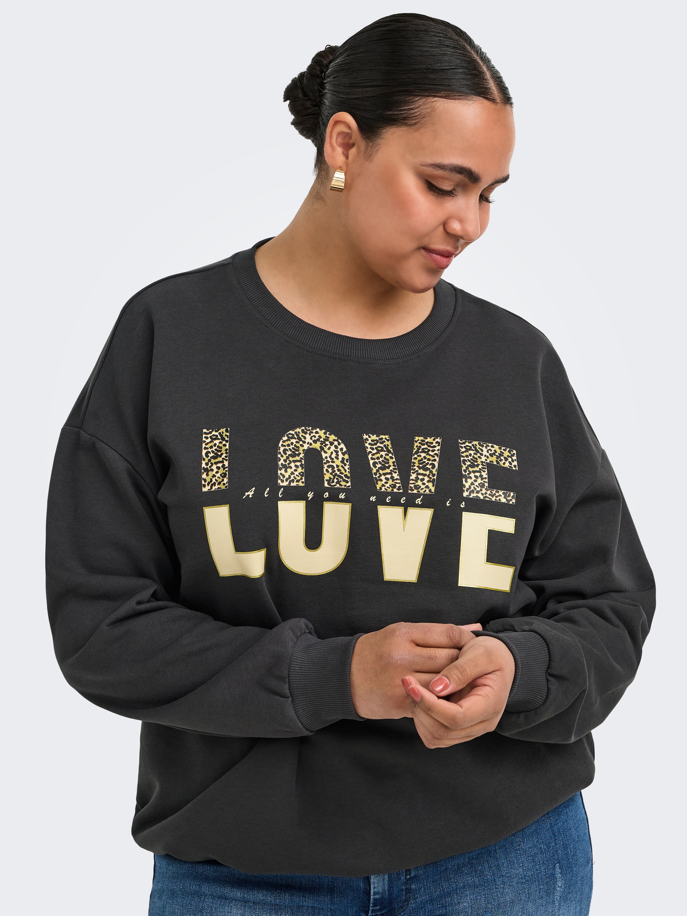 ONLY CARMAKOMA Sweatshirt »CARTAMMIE L/S LEO PRINT O-NECK SWT JRS«, Baumwollmischung
