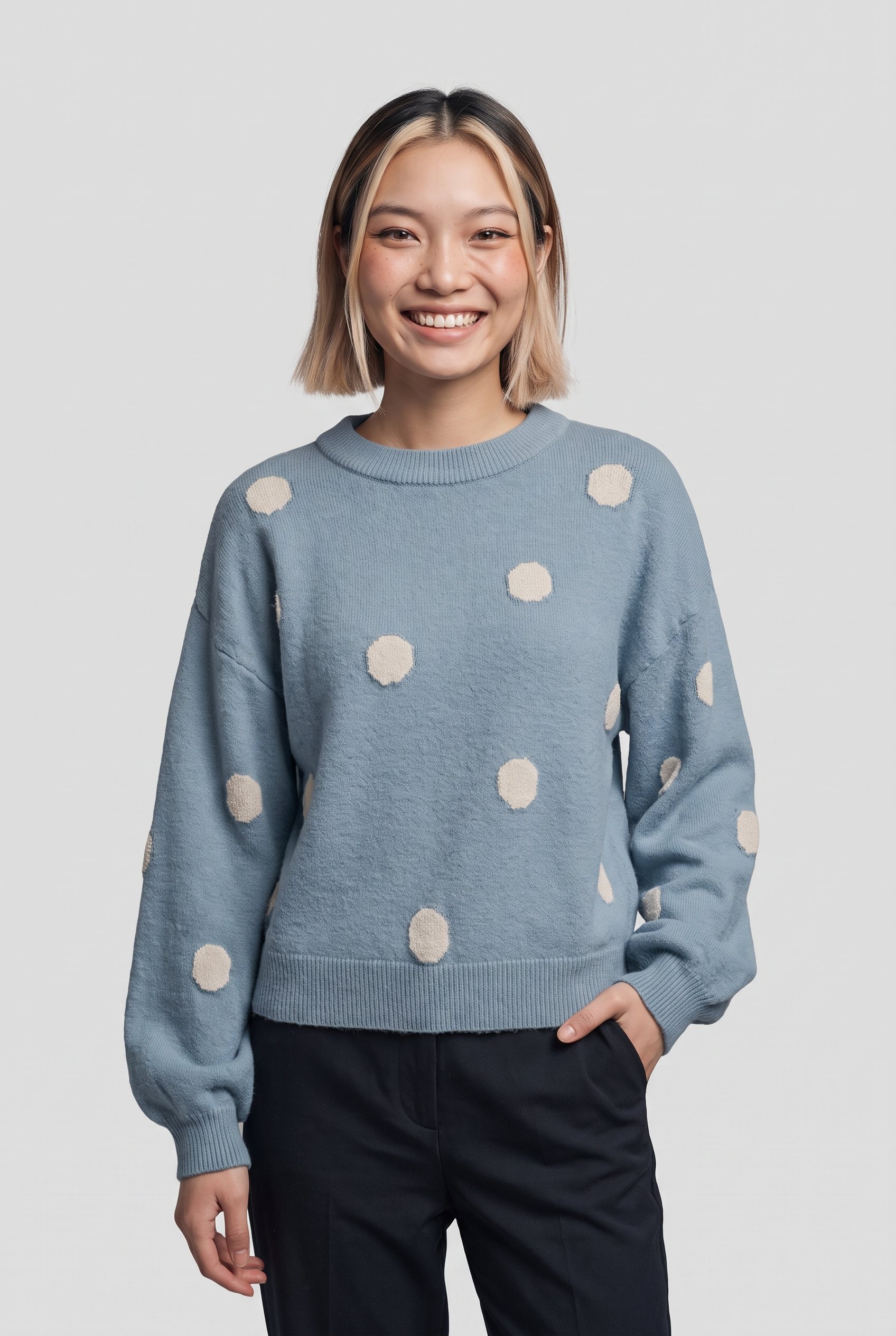 ONLY Pull en tricot »ONLRICA LS DETAIL O-NECK CC KNT« mélange de matériaux, coupe régulière