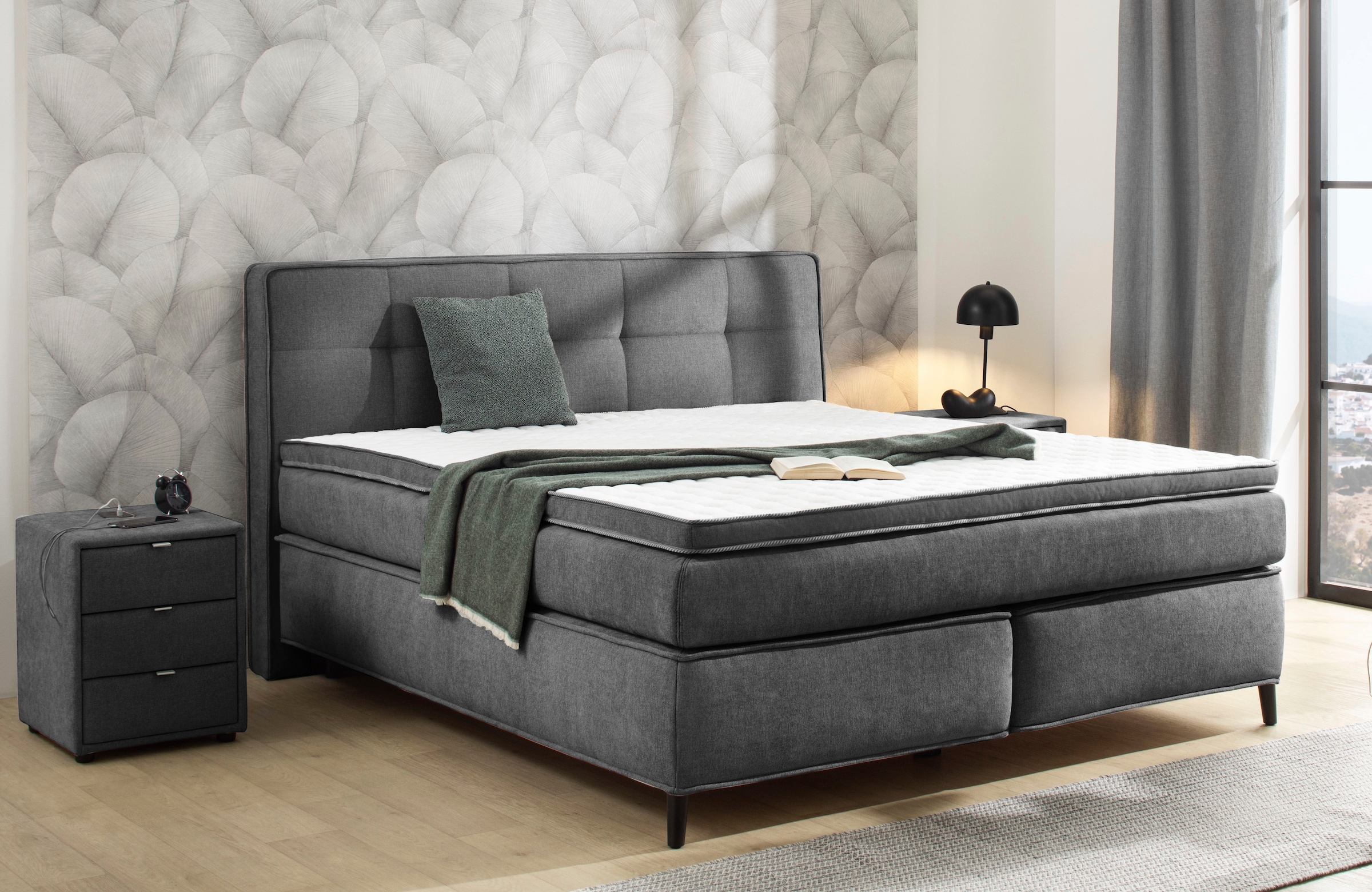 Jockenhöfer Gruppe Boxspringbett »CAPELLO, inkl. Taschenfederkernmatratze H3-H4 und 6cm Kaltschaumtopper« Bezug: Flachgewebe, 160x200 oder 180x200 cm
