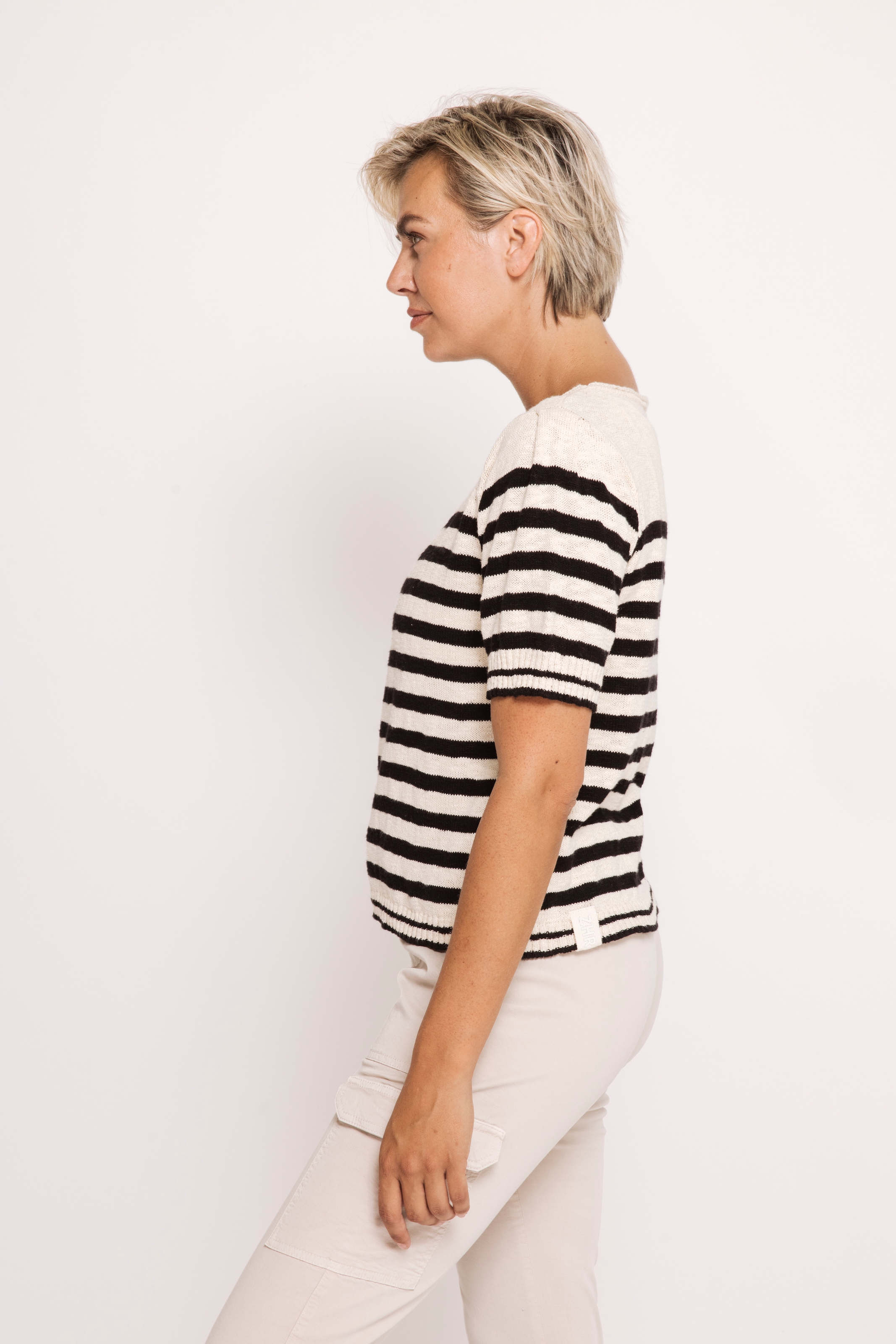 Zhrill Pull à manches courtes »ZHRASTA« in Ringel-Optik, leichter Baumwollstrick