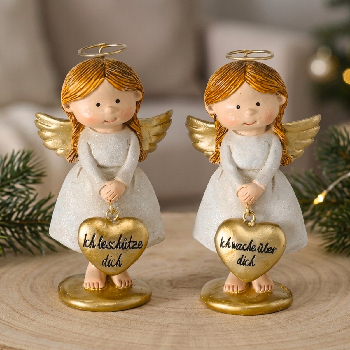 GOODproduct Dekofigur »2er-Set, Glücksbringer mit handgemalten Details und Schriftzügen« Schutzengel, ca. 10cm hoch, liebevolle Geschenkidee