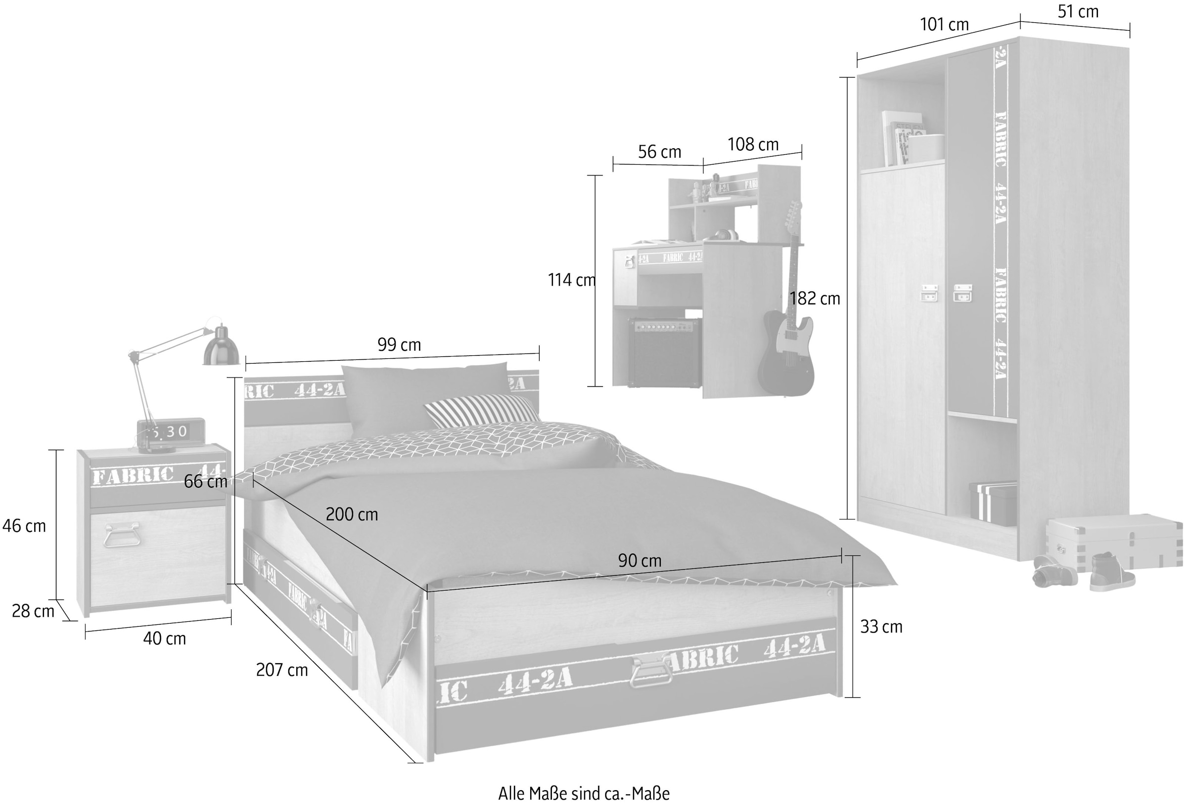 Parisot Jugendzimmer-Set »Parisot Fabric 12« Set, 5-teilig, 5 tlg.