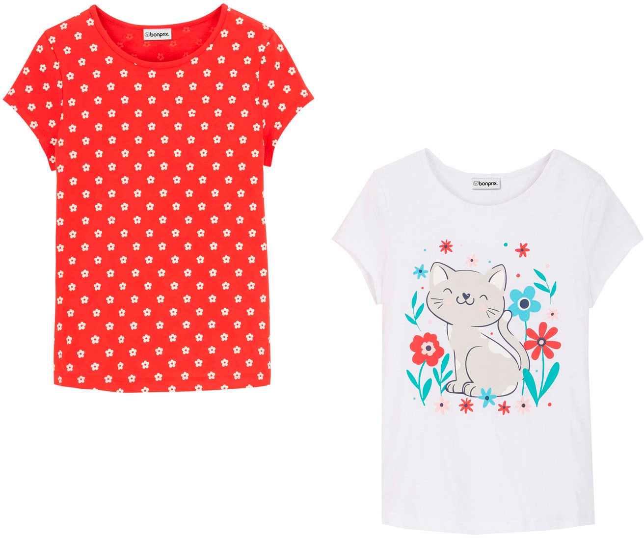 bonprix T-shirt Packung, 2, 2 cuis regular fit Passform, hüftbedeckende Länge, aus Baumwolle