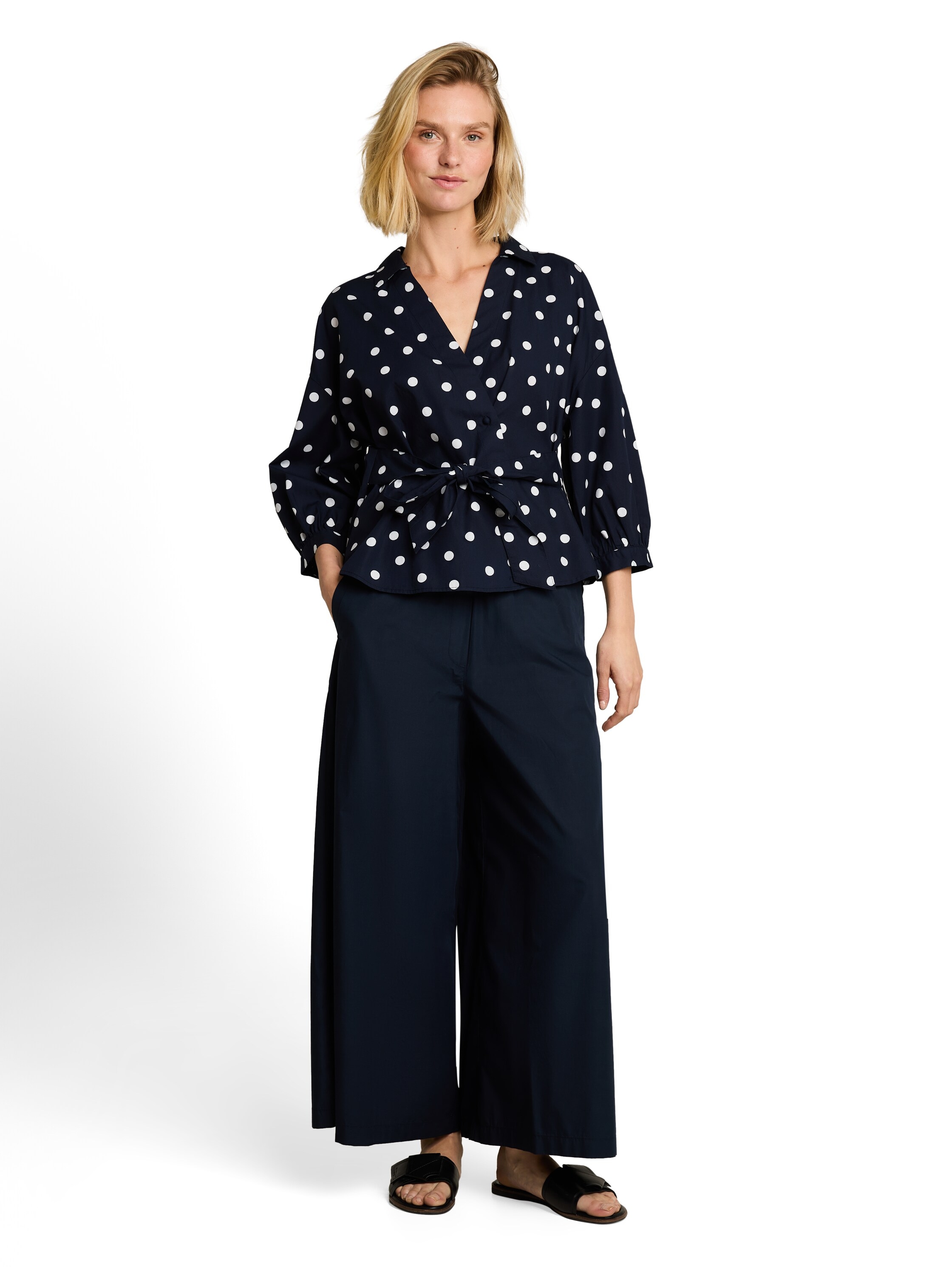 TOM TAILOR Blouse à enfiler blouse d'été avec col en V et cordon à nouer