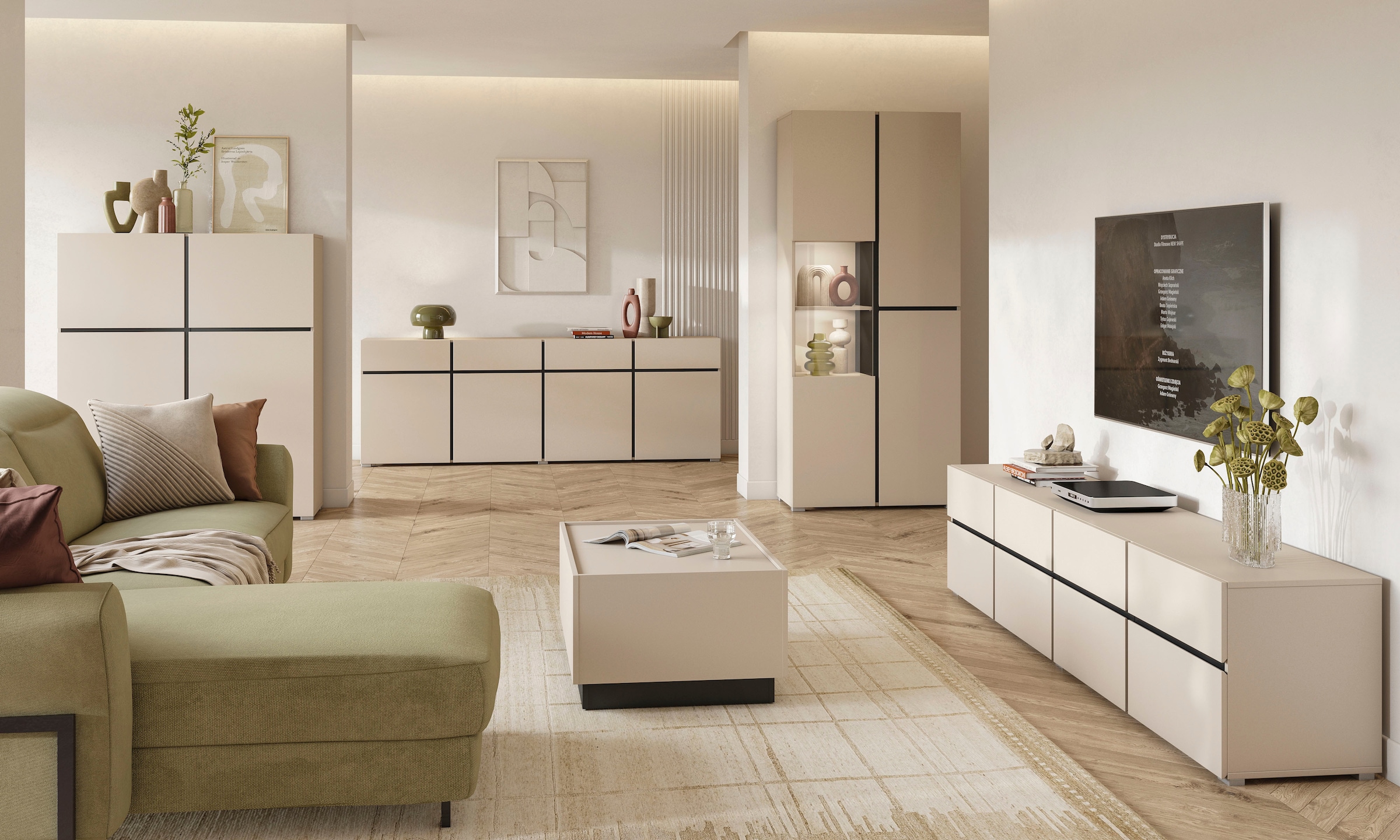 GOODproduct Lowboard »Cross,Breite 225 cm, moderne grifflose TV-Kommode« TV-Schrank mit viel Stauraum, TV-Board