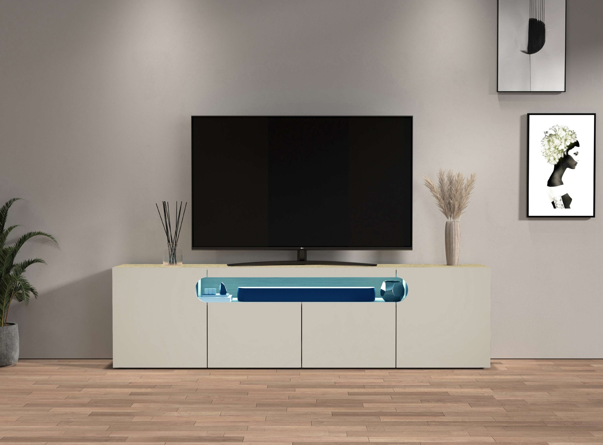 GOODproduct Lowboard »REAL,Lowboard,TV-Kommode,TV-Möbel,TV-Bank« 1 Stk. tlg. Mit 4 Türen, davon 2 abgerundet, die ein ovales offenes Fach bilden