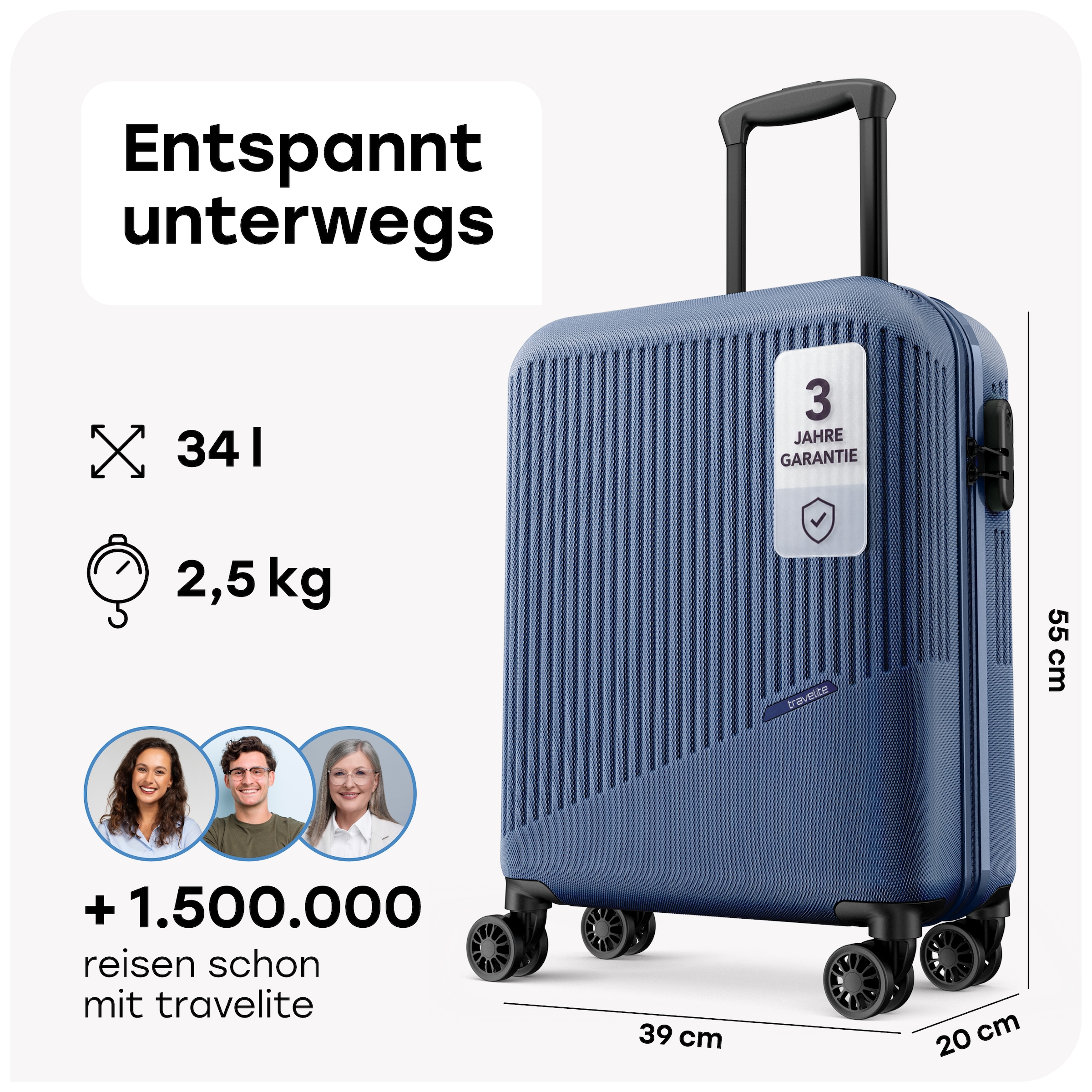 travelite Trolley à coque dure »BALI Reisekoffer Hartschale« 34 litre 4 Rollen serrure TSA – bagage de voyage robuste