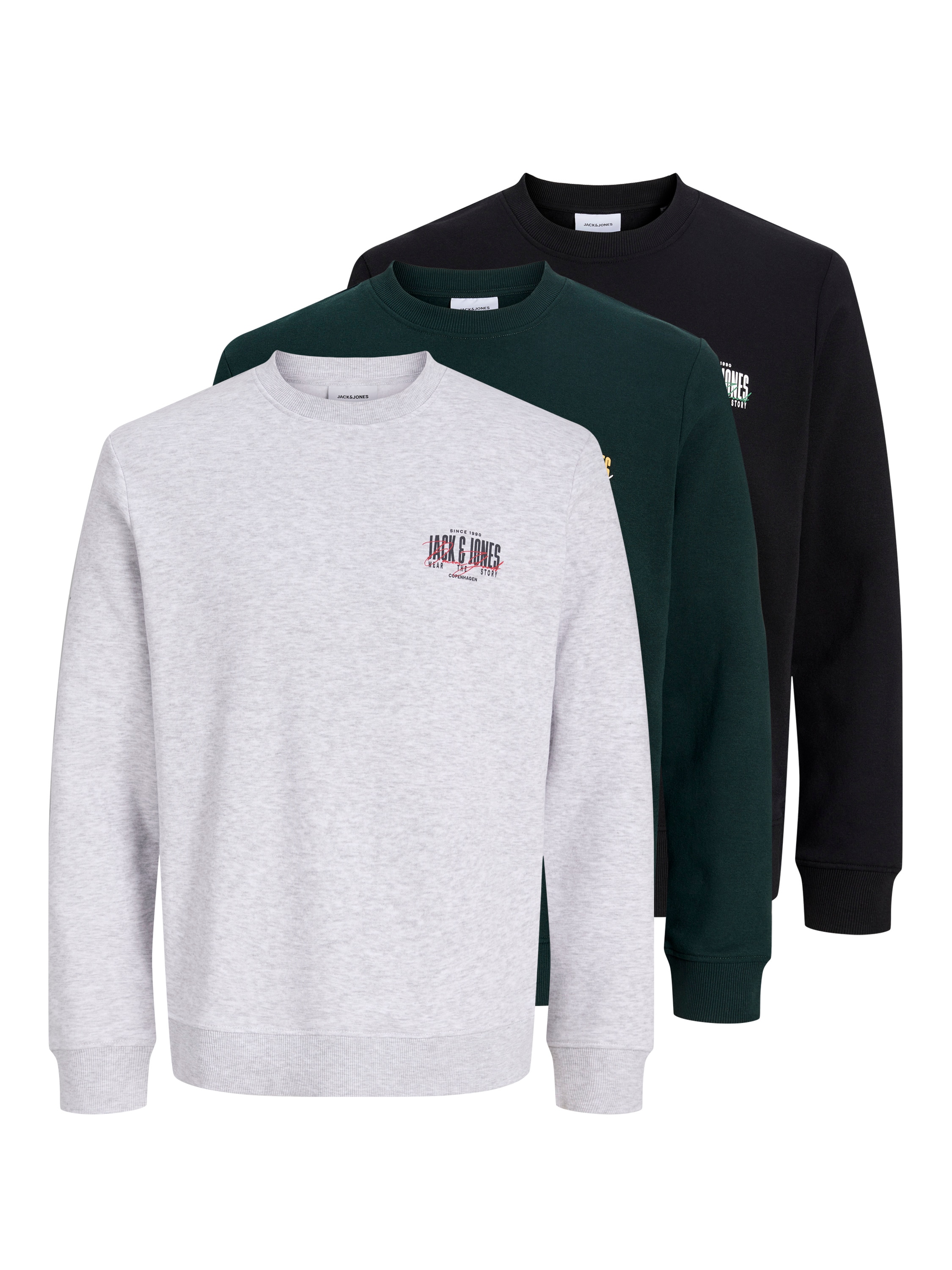 Jack & Jones Sweat-shirt »JJAERO SWEAT CREW NECK 3PK MP«, 3 mélange de matériaux,

