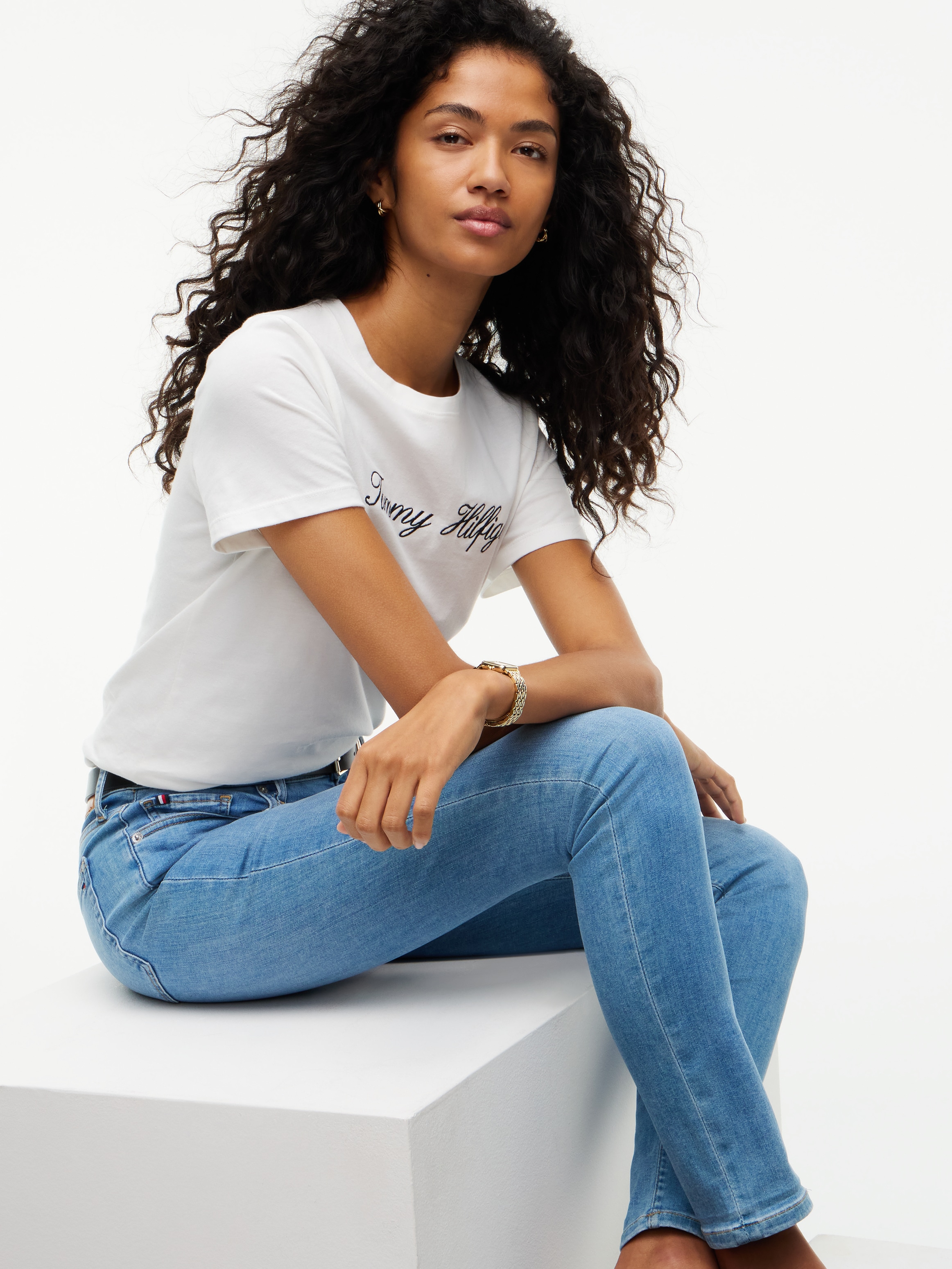 Tommy Hilfiger Jeans skinny »COMO Skinny RW ACE mit Logo-Badge und knöchellangem Schnitt« mélange de coton, coupe skinny