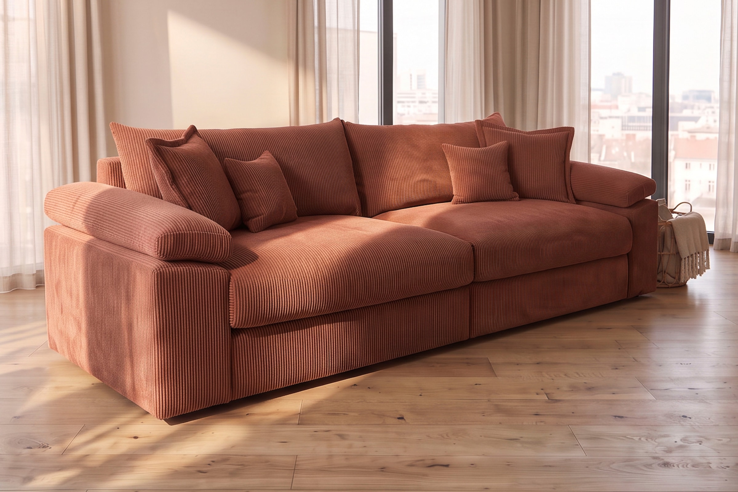 GOODproduct Big-Sofa »Soft&Cosy XXL, B: 303 cm - OTTO. Verlässliche Qualität.« Mega-Sofa, Cord oder Chenille-Struktur, mit Federkern & 4 Zierkissen