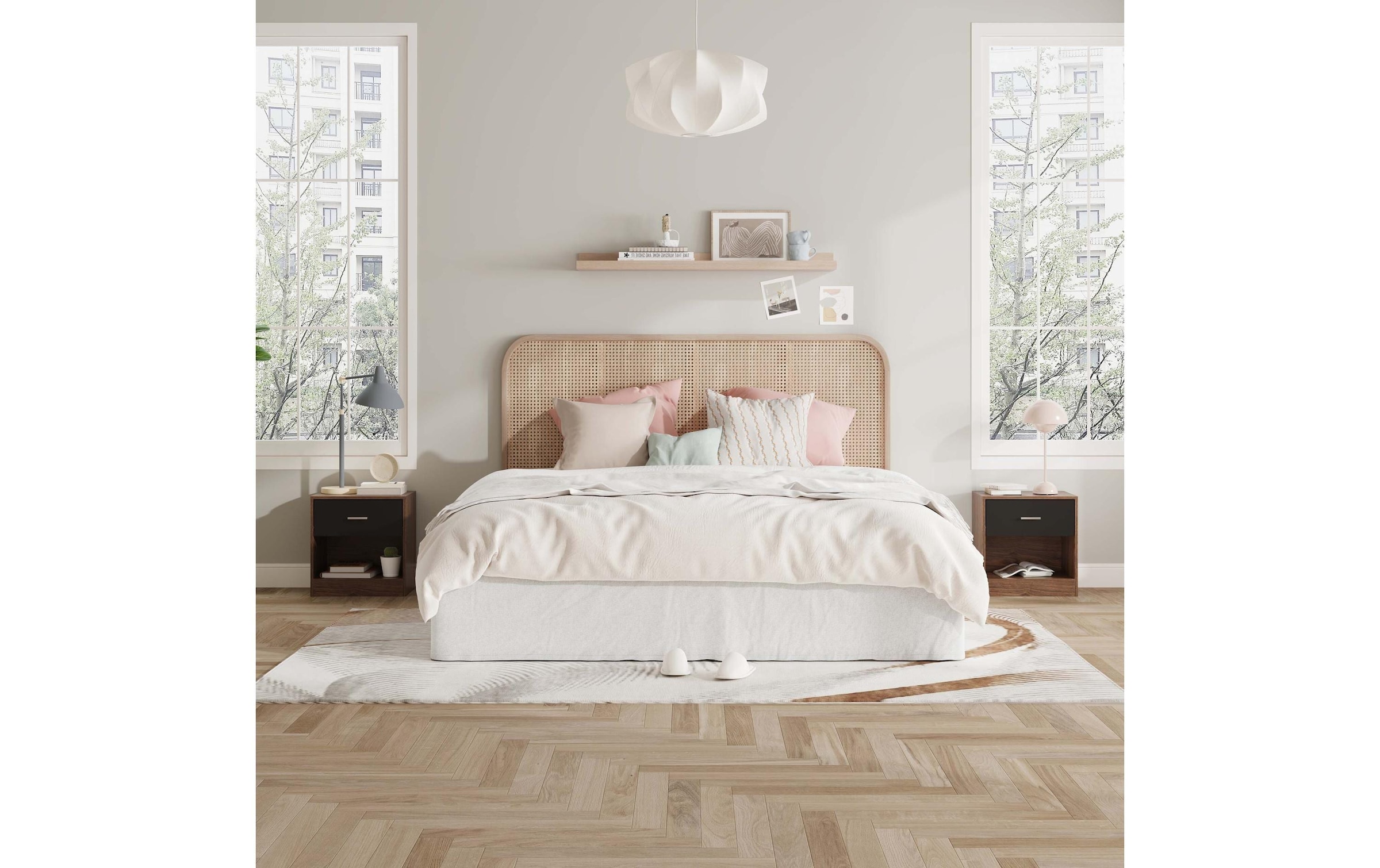 relaxdays »Nachttisch 39 x 41 cm, Weiss/Braun, 2er Set«