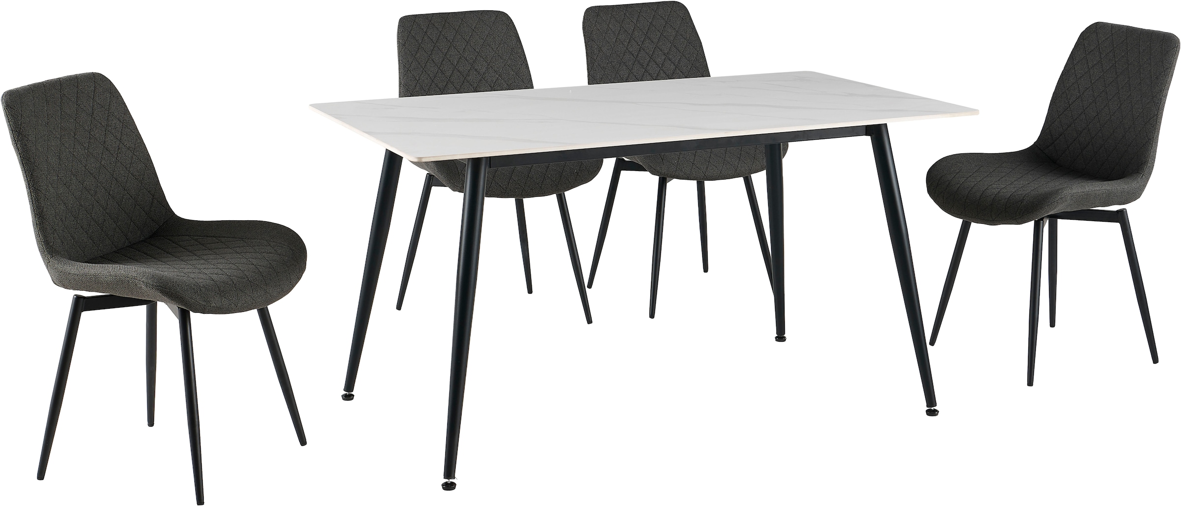 GOODproduct Ensemble de salle à manger »Juniper« Ensemble, 5 tlg. Table 140x80 cm en imitation céramique sinterisée avec 4 chaises, pivotante à 360°