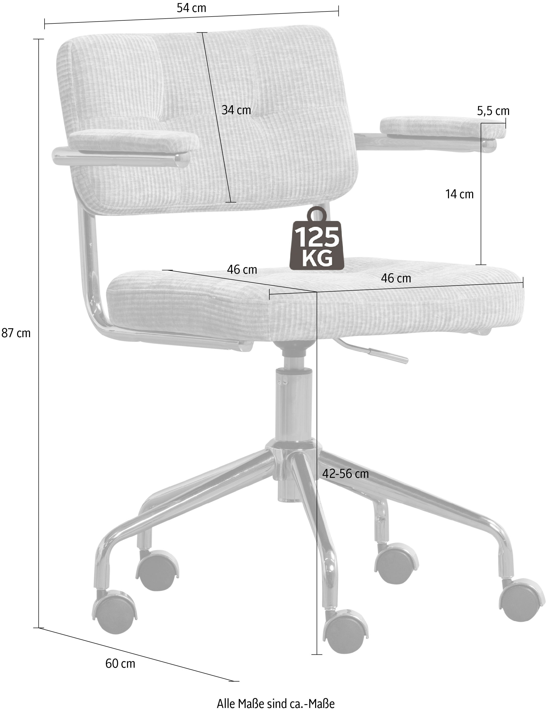 WOOOD Chaise pivotante »Kova mit Rippenstoff-Bezug höhenverstellbar, B 54 x T 60 x H 87 cm« () Pivotant, haute résistance à l'usure, capacité de charge 125 kg