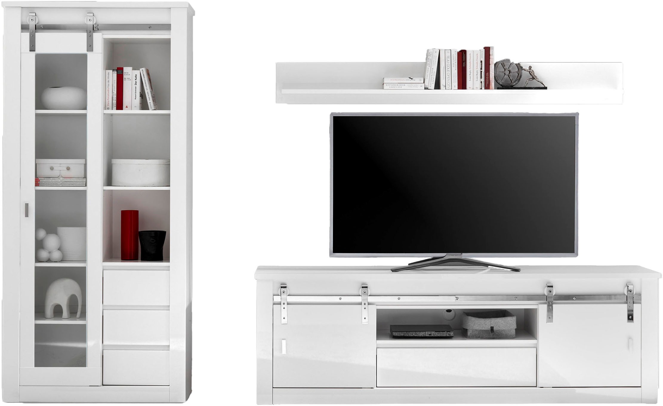 Home affaire Wohnwand »Daytona, moderne Anbauwand, Wohnzimmer-Set in Weiss Hochglanz« Set, 3 Stk. tlg.